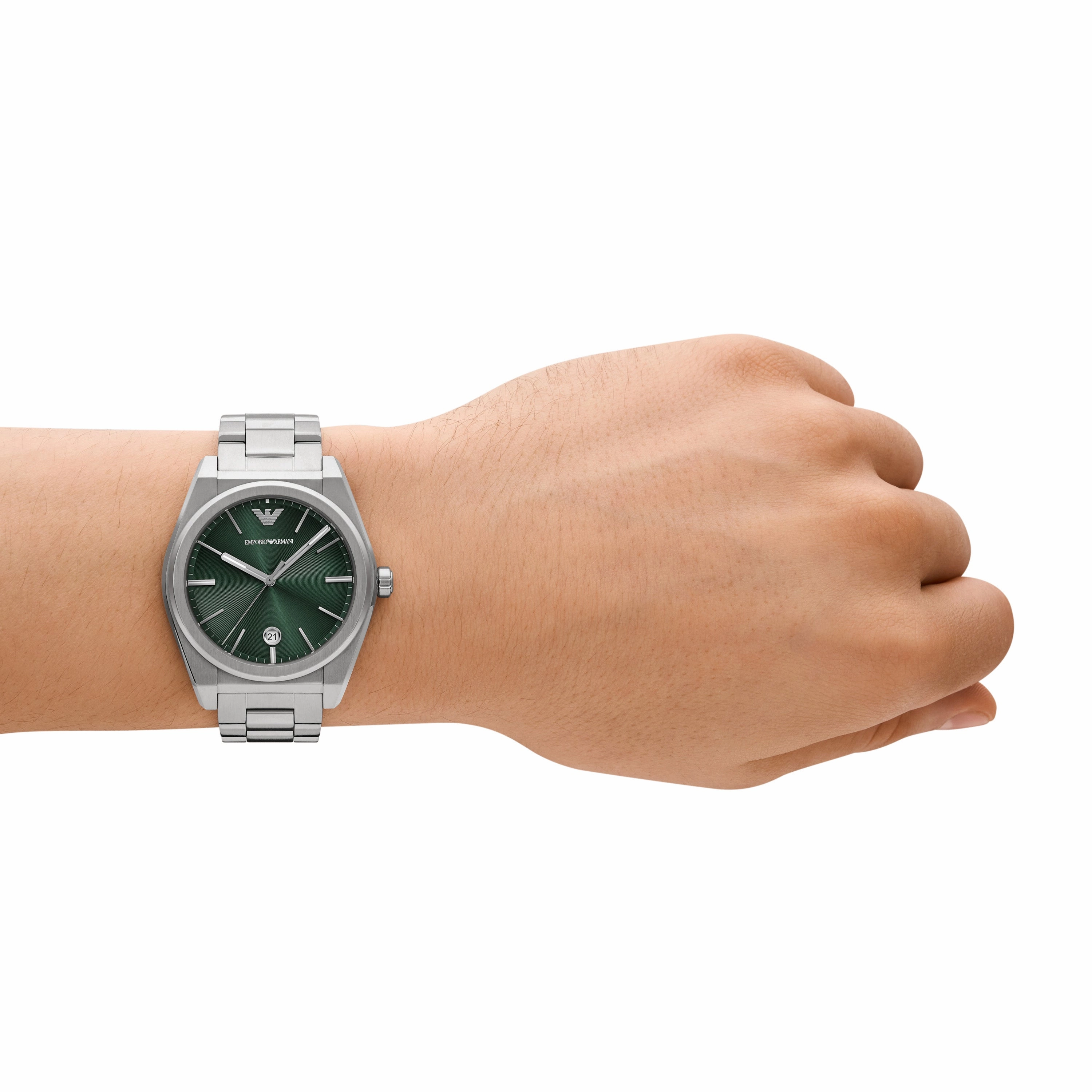 Emporio Armani Three-Hand Date Green Dial Stainless Steel Watch AR11621