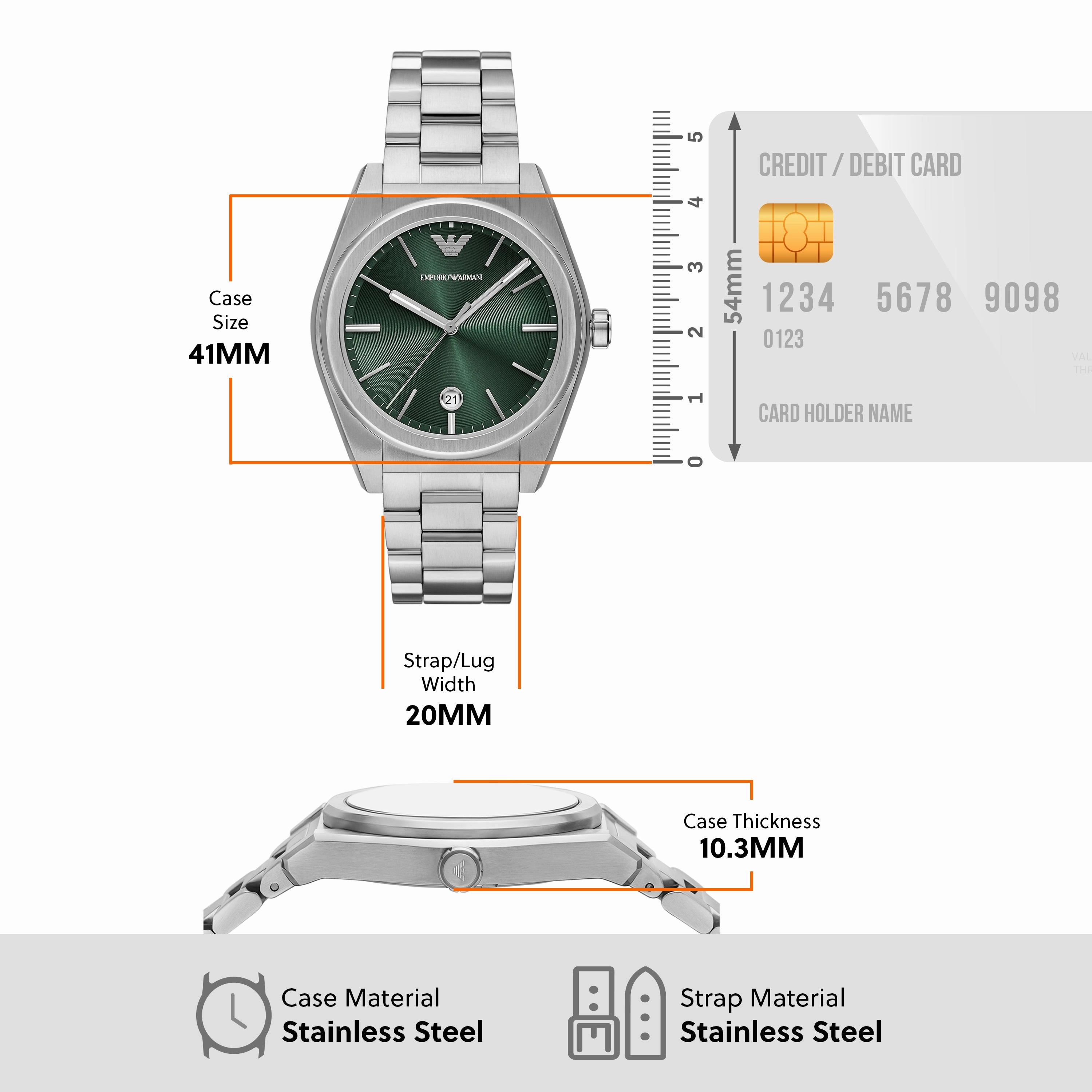 Emporio Armani Three-Hand Date Green Dial Stainless Steel Watch AR11621