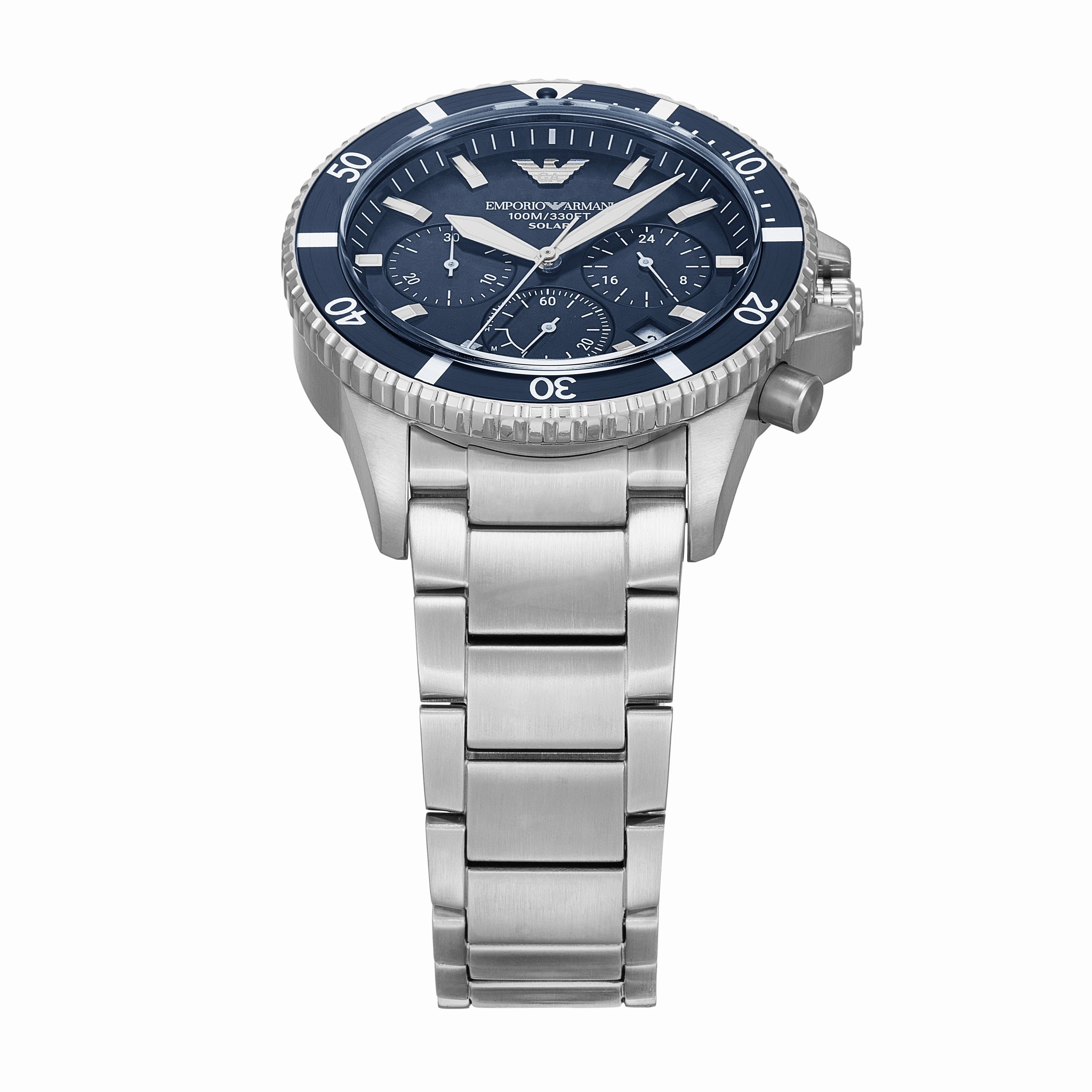 Emporio Armani World Explorer Solar Blue Dial Stainless Steel Watch AR11681