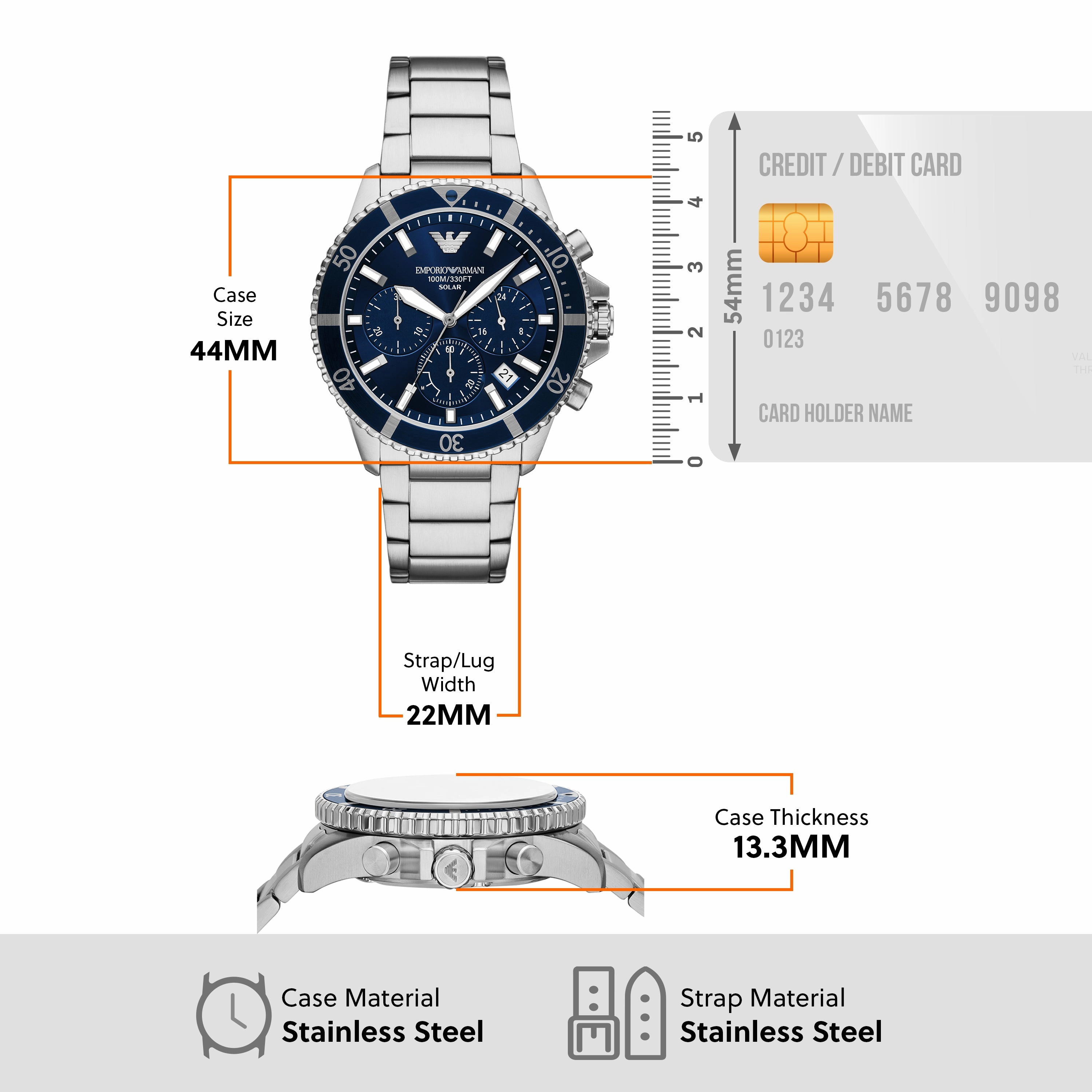 Emporio Armani World Explorer Solar Blue Dial Stainless Steel Watch AR11681