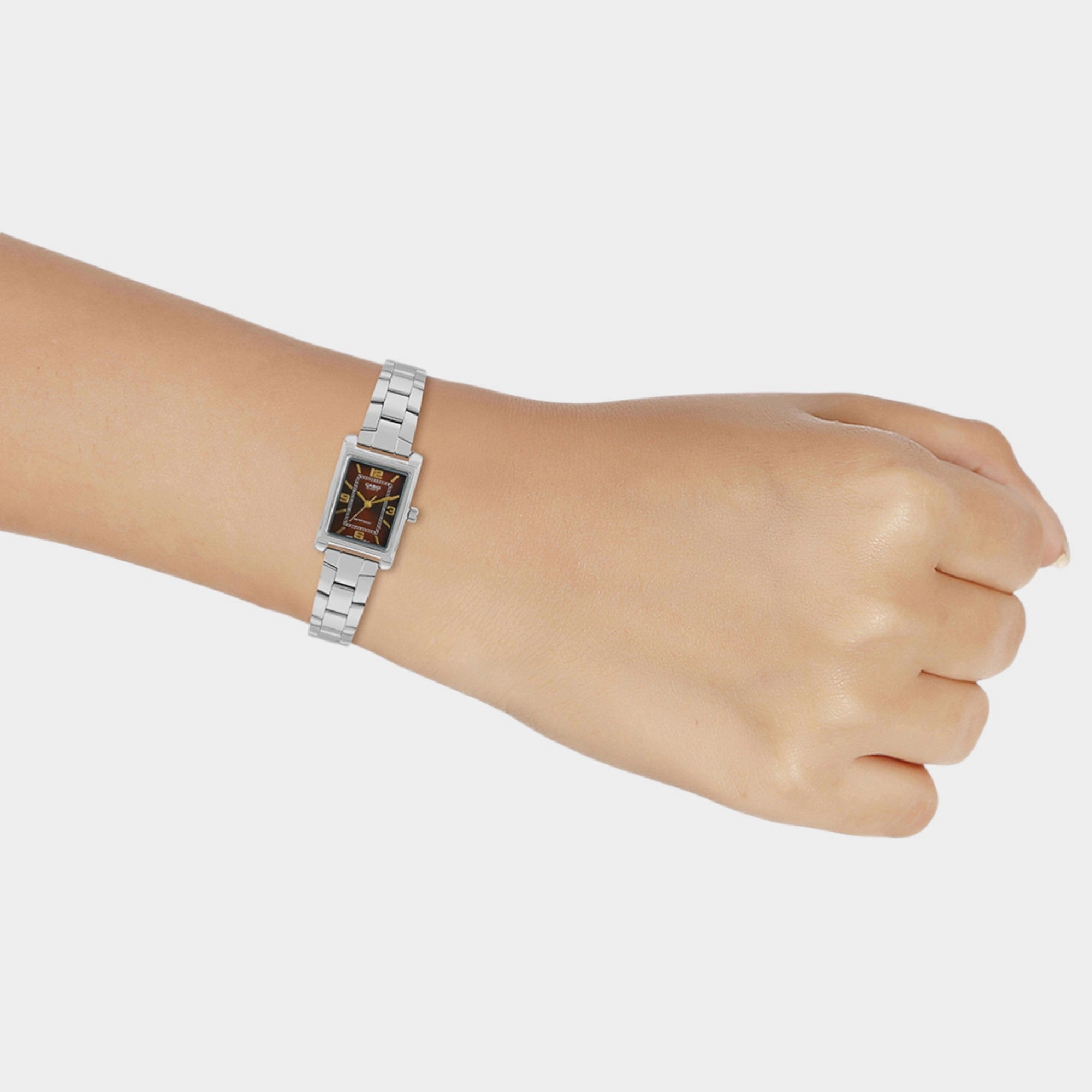 Enticer Women Quartz Brown Dial Analog Stainless Steel Watch LTP-1234DD-5ADF A2356