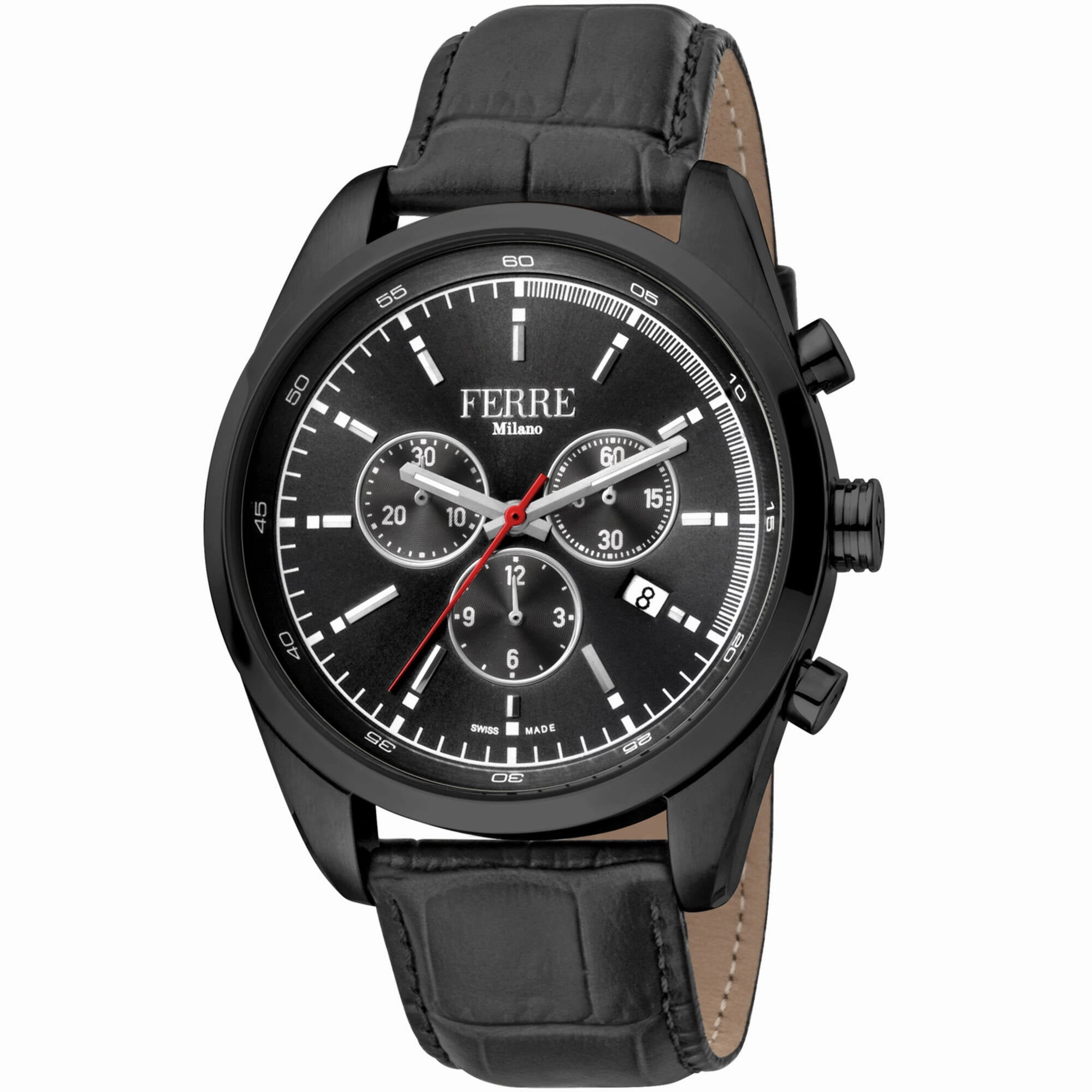 Ferre Milano Men's Watch - Classic Quartz Black Dial Leather Strap | FM1G129L0041
