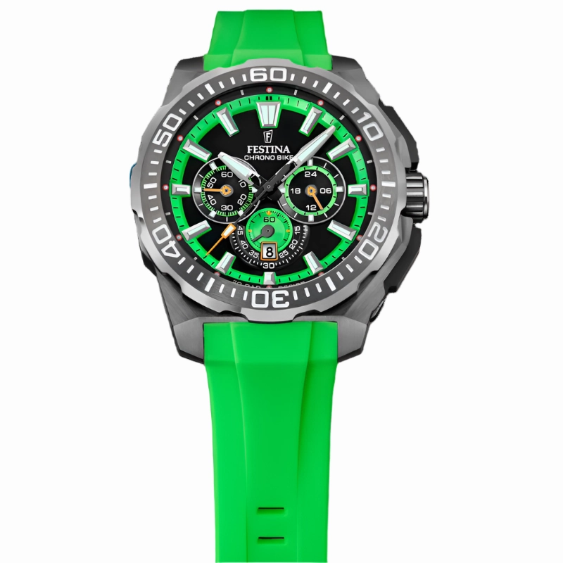 Festina Chrono Bike Green Rubber Strap Watch F20725/3