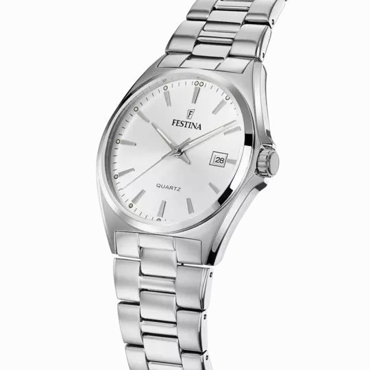 Festina Men's Elegant and Durable Classic Watch with White Steel Strap F20552/2