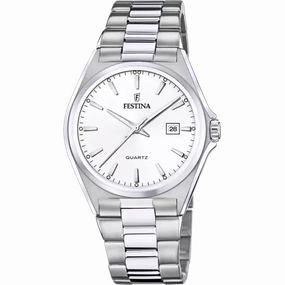 Festina Men's Elegant and Durable Classic Watch with White Steel Strap F20552/2
