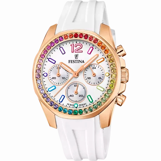 Festina Rainbow Silver Dial White Rubber Strap Women's Watch F20611/2