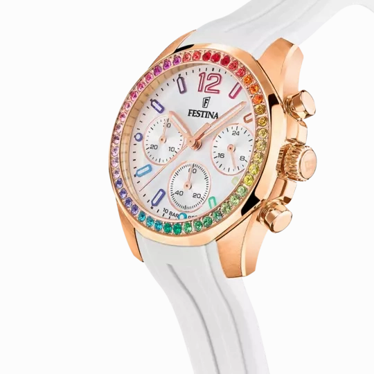 Festina Rainbow Silver Dial White Rubber Strap Women's Watch F20611/2