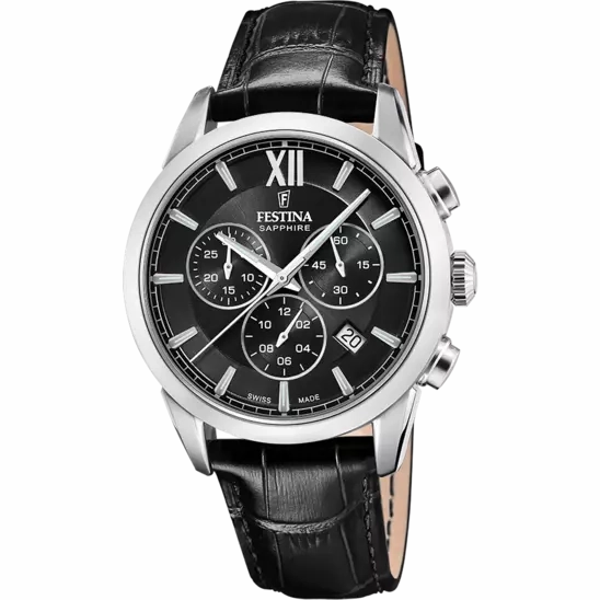 Festina Swiss Made Black Dial Black Leather Strap Men's Watch F20041/4