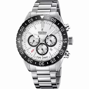 Festina White Black Dial Stainless Steel Strap Men's Watch
