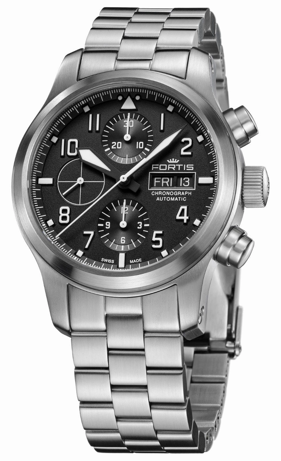 Fortis Aeromaster Automatic Chronograph Stainless Steel Black Dial Day/Date Divers Mens Watch F4040000