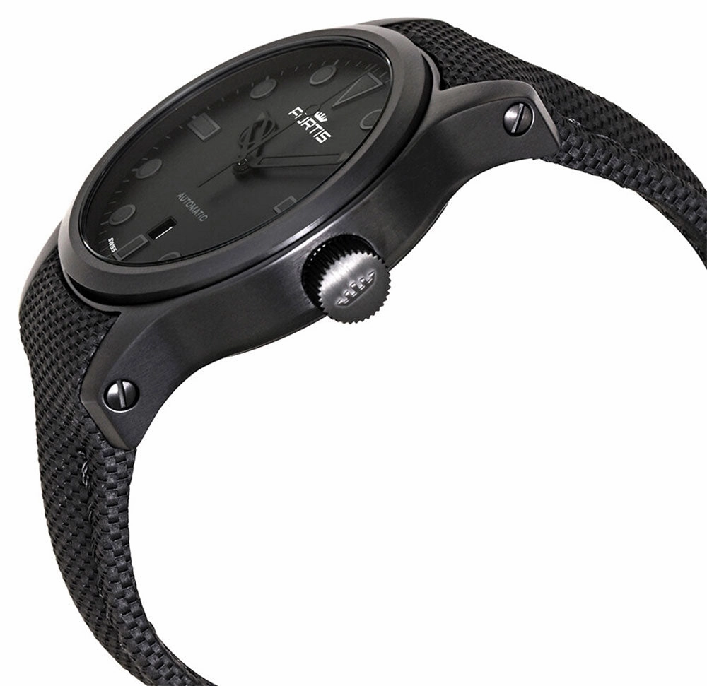 Fortis Shoreliner Vik Beach Automatic Black PVD Black Dial Black Textile Strap Date Divers Mens Watch F4020003