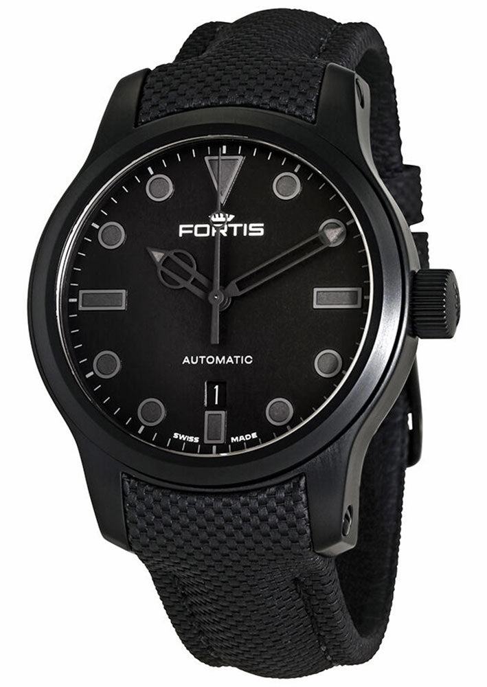 Fortis Shoreliner Vik Beach Automatic Black PVD Black Dial Black Textile Strap Date Divers Mens Watch F4020003
