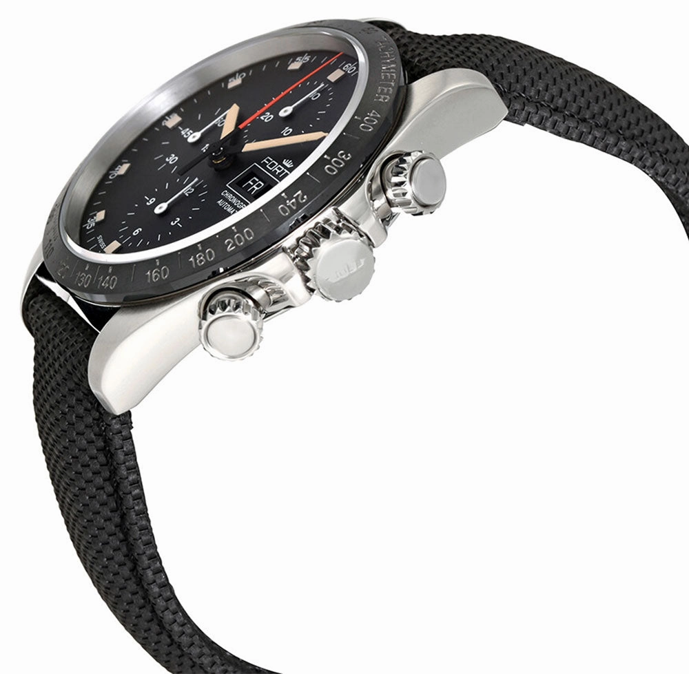 Fortis Stratoliner Automatic Chronograph Stainless Steel Black Dial Black Textile Strap Day/Date Mens Watch F2340001