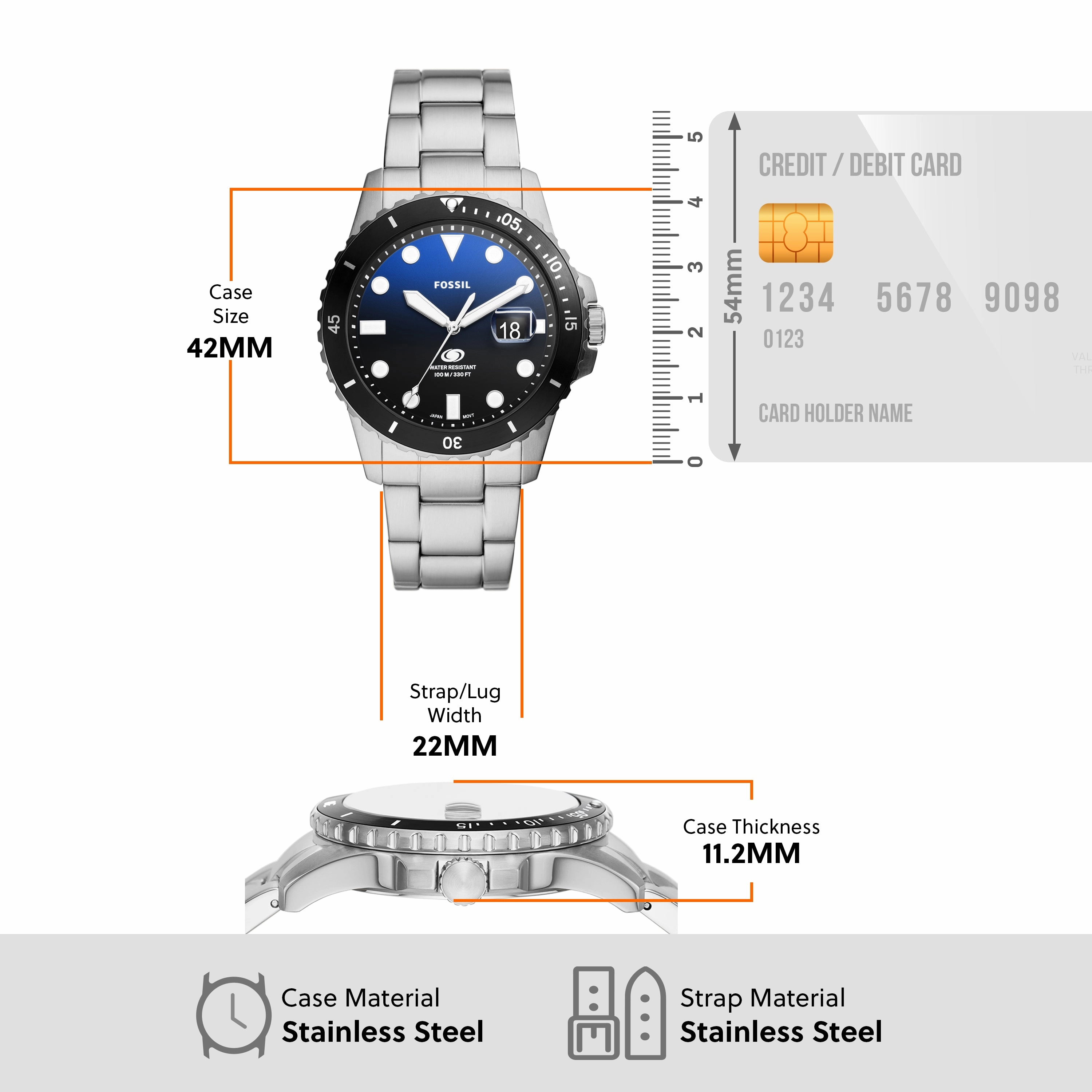 Fossil Blue Dial  Stainless Steel Men's Watch FS6038