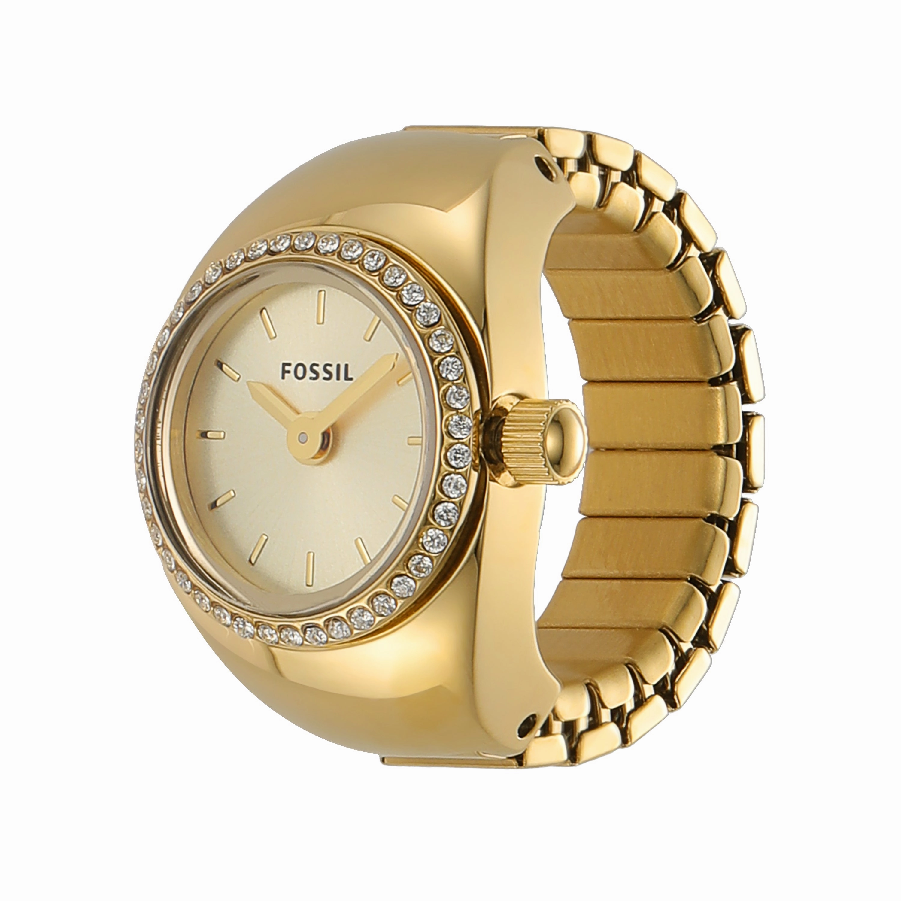 Fossil Gold Crystal-Adorned Two-Hand Movement Ring Watch ES5319