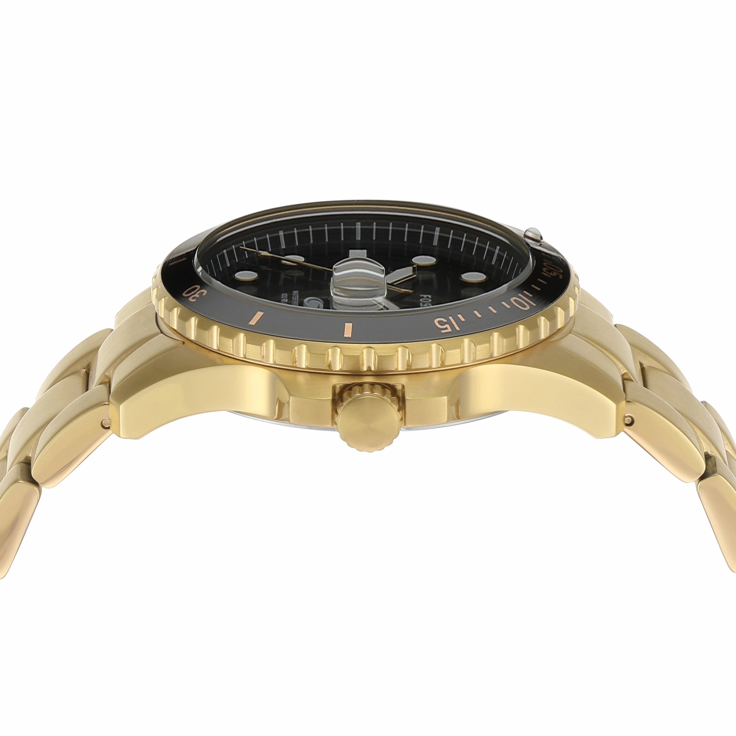 Fossil Gold Stainless Steel Black Dial Men's Watch FS6035
