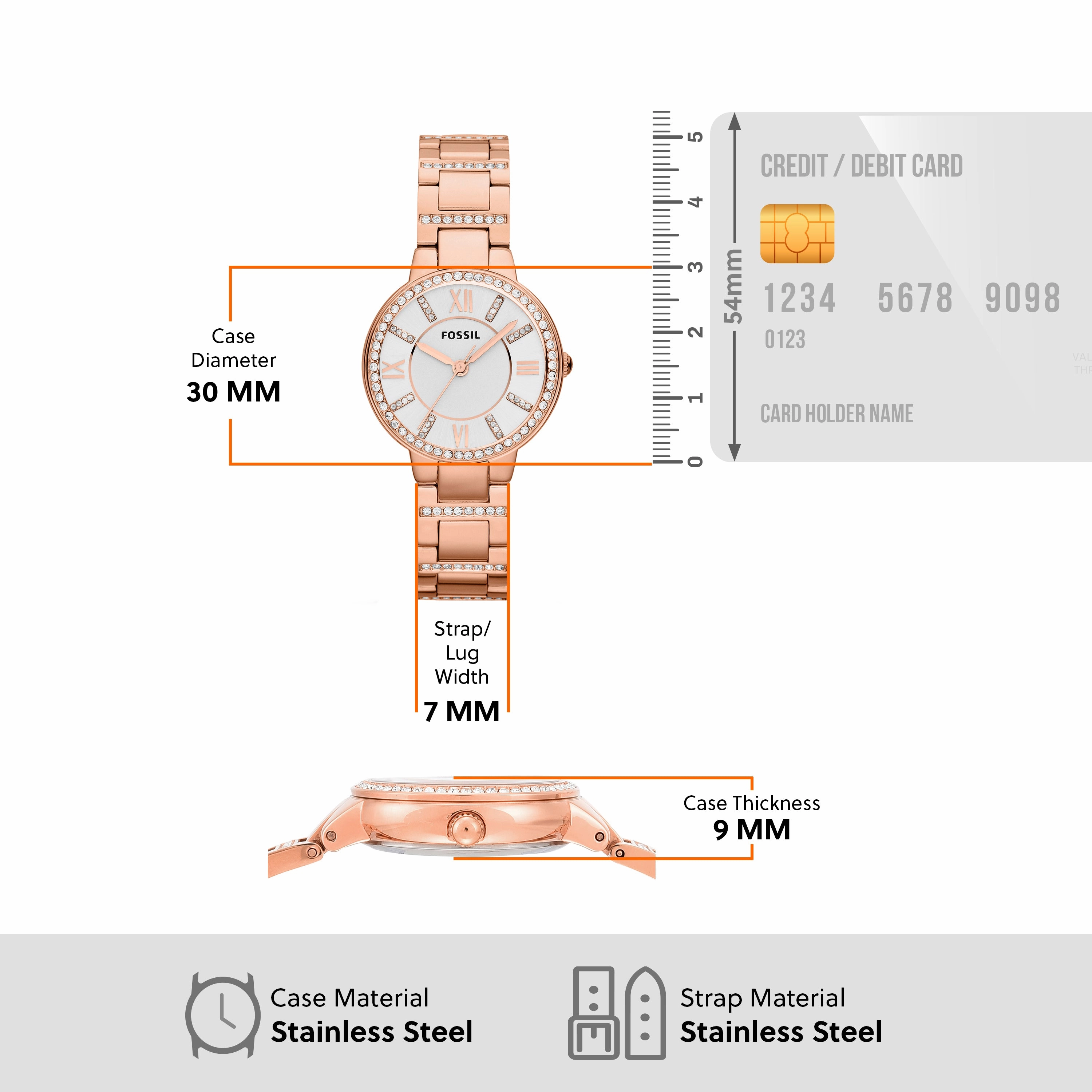 Fossil Gold Tone Fossil Virginia Watch with Crystal Accents - ES3284