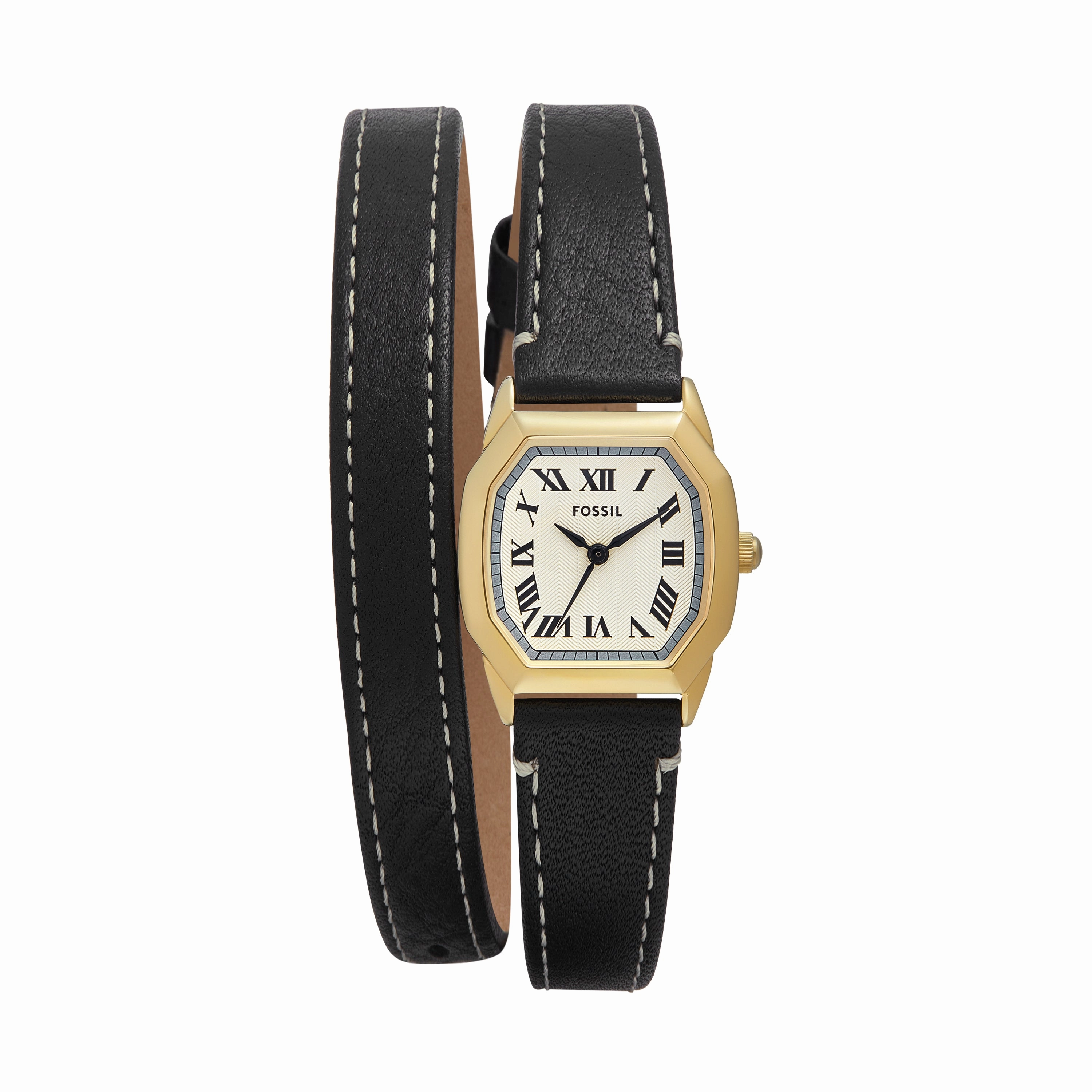 Fossil Harlow Three-Hand Black Leather Strap Watch ES5404