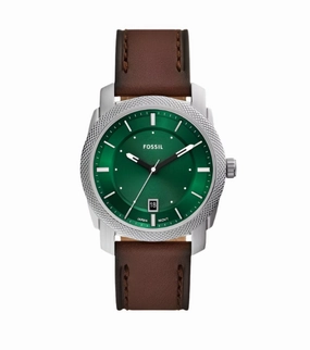 Fossil Machine Brown Leather Strap Green Dial Watch FS6085