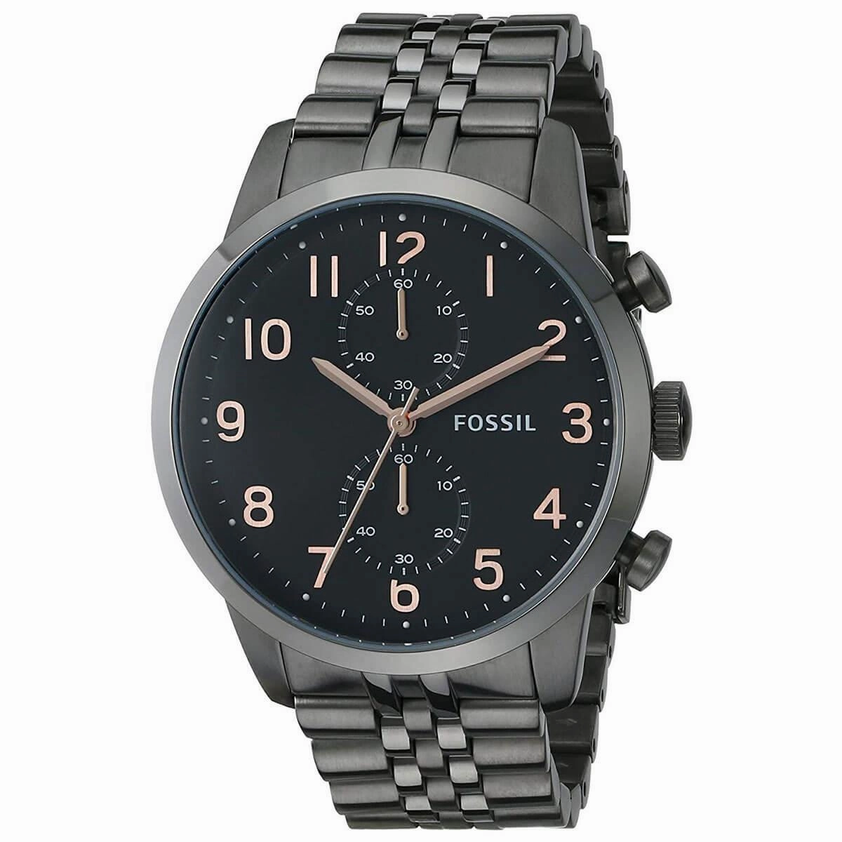 Fossil Men's Chronograph Watch - Townsman Black Dial Gunmetal Bracelet | FS4934