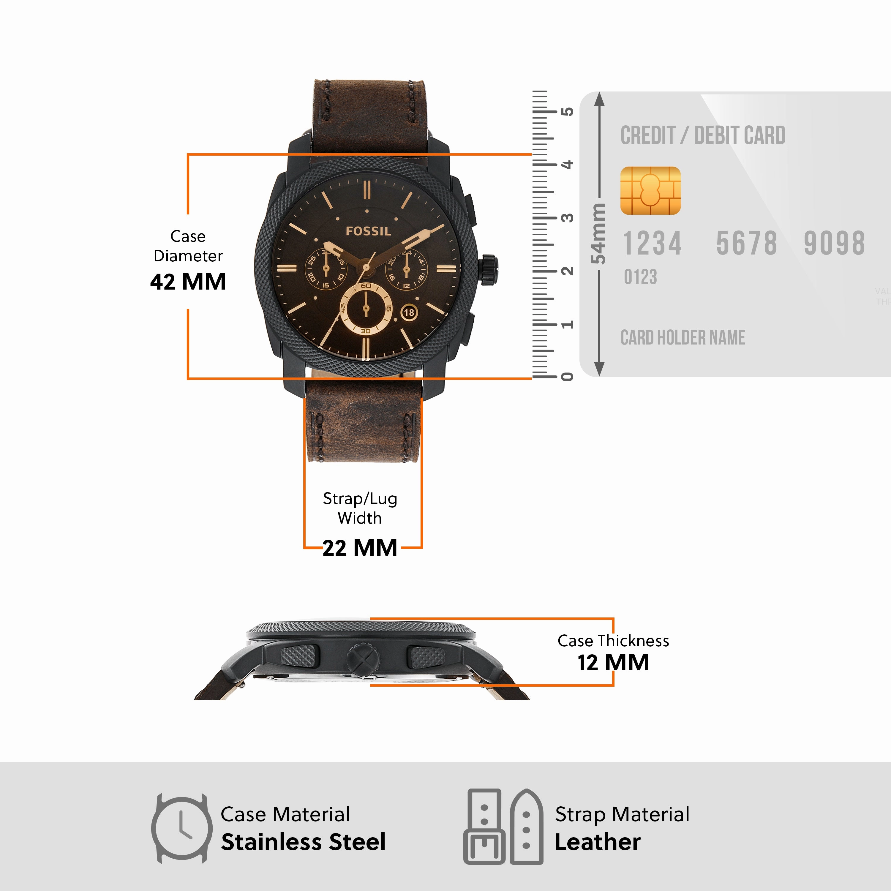 Fossil Modern Machine Chronograph Watch and Braided Leather Bracelet Set FS5251SET