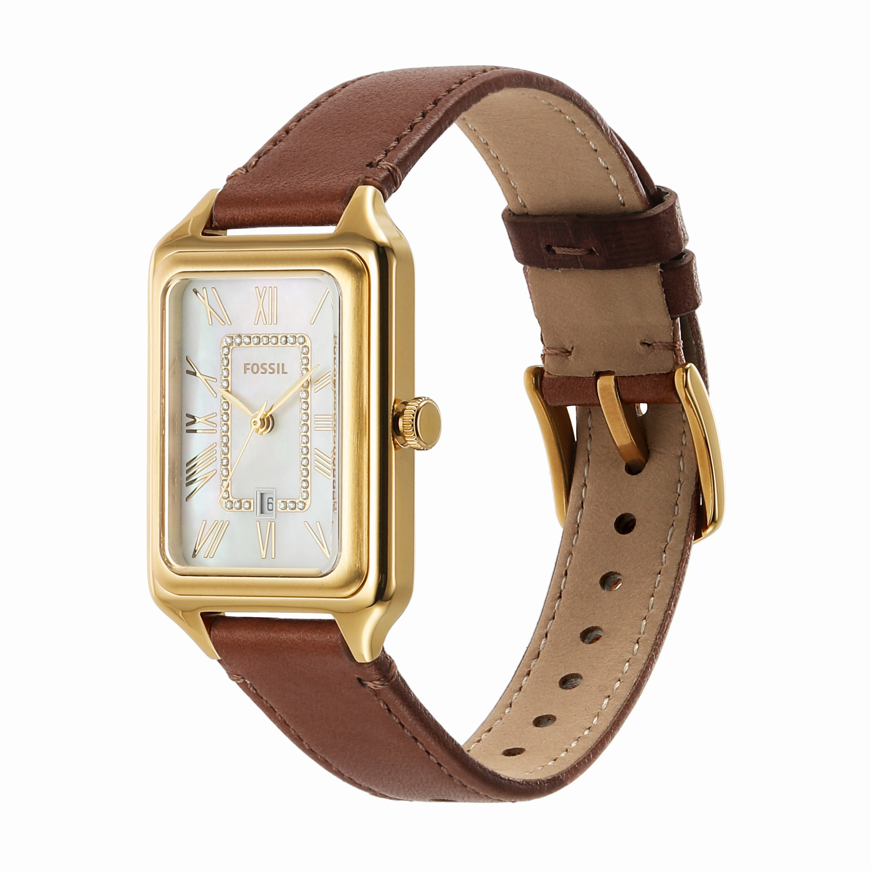 Fossil Raquel Brown Leather Band Mother of Pearl Dial Womens Watch ES5307