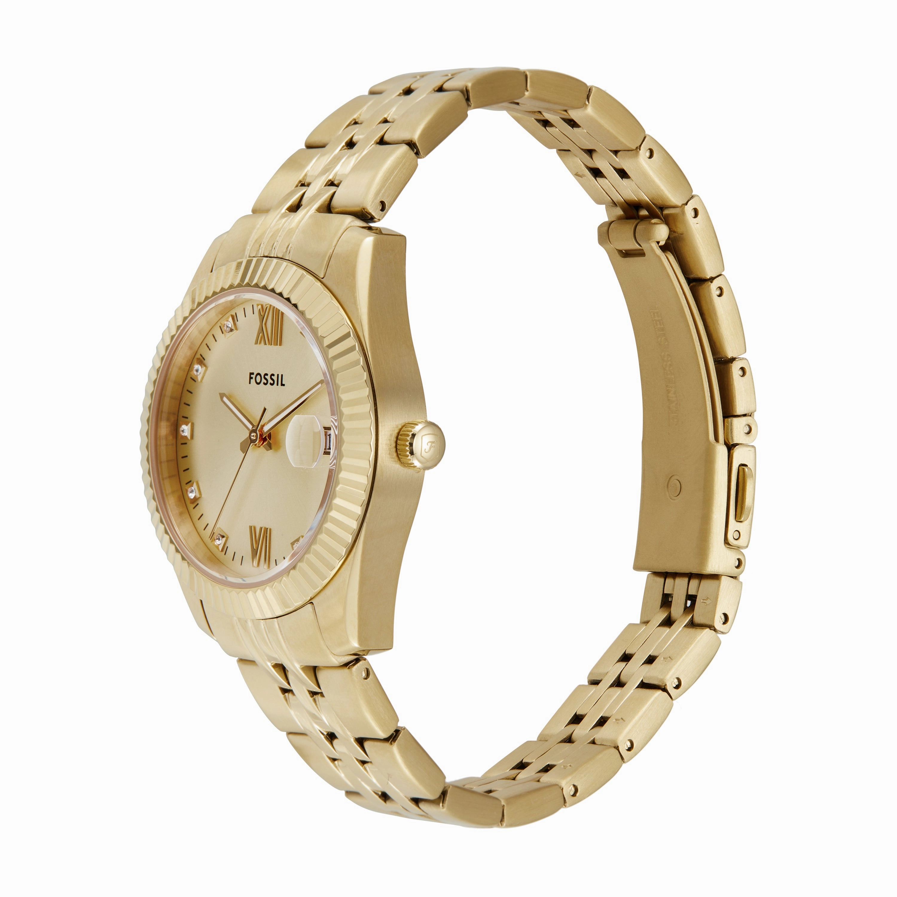 Fossil Scarlette Three-Hand Gold Dial Gold Stainless Steel Watch ES5338