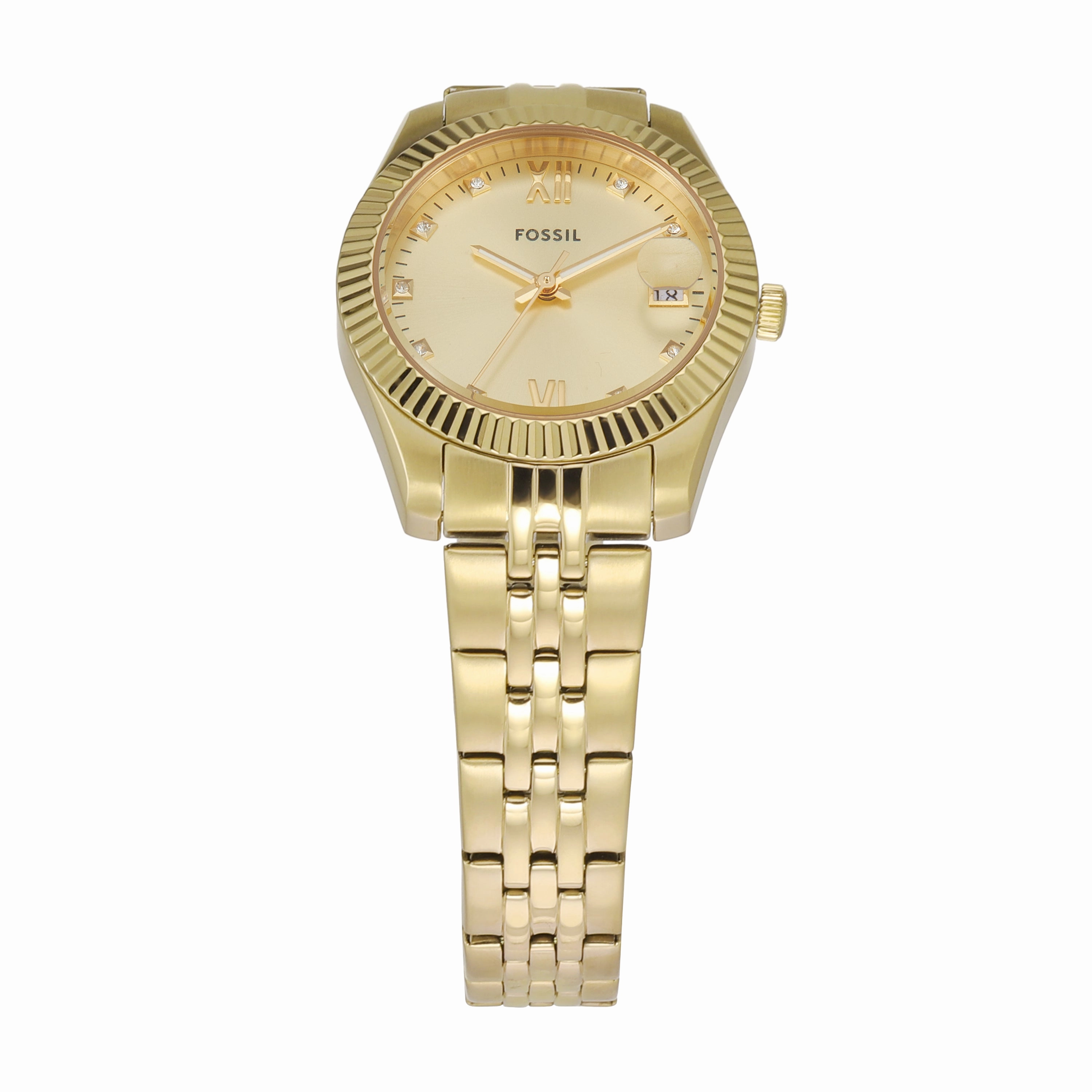 Fossil Scarlette Three-Hand Gold Dial Gold Stainless Steel Watch ES5338