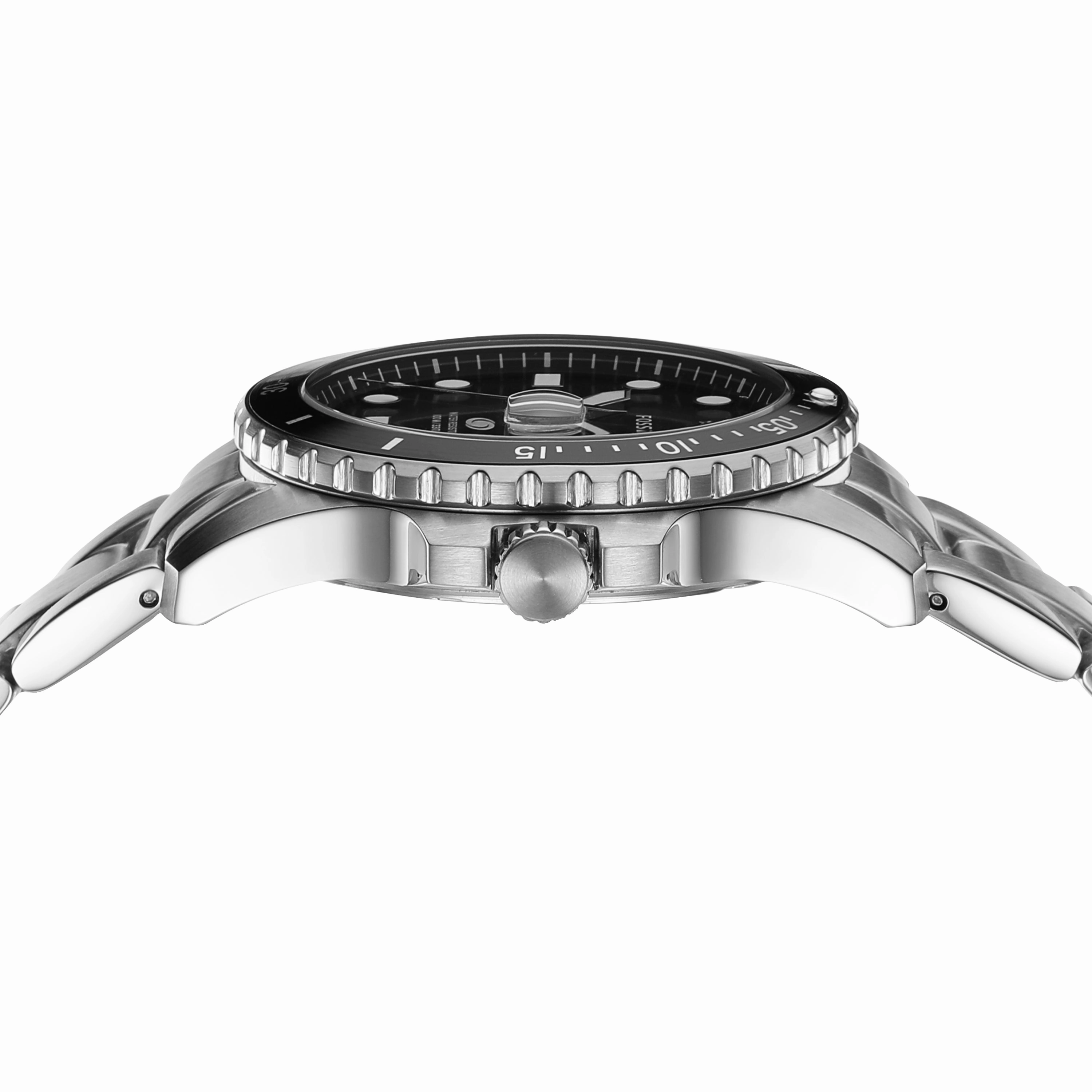 Fossil Silver Stainless Steel Black Dial Men's Watch FS6032
