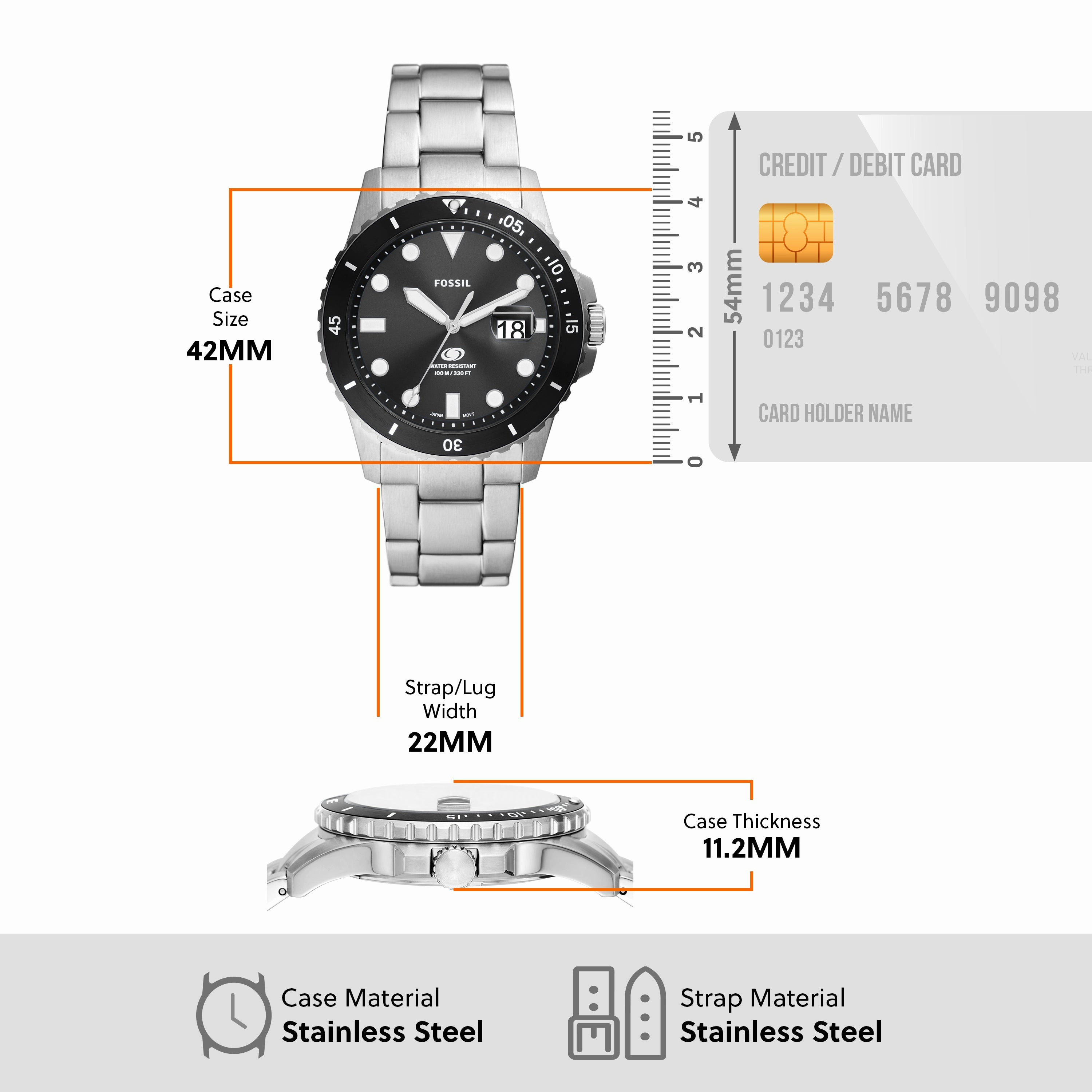 Fossil Silver Stainless Steel Black Dial Men's Watch FS6032