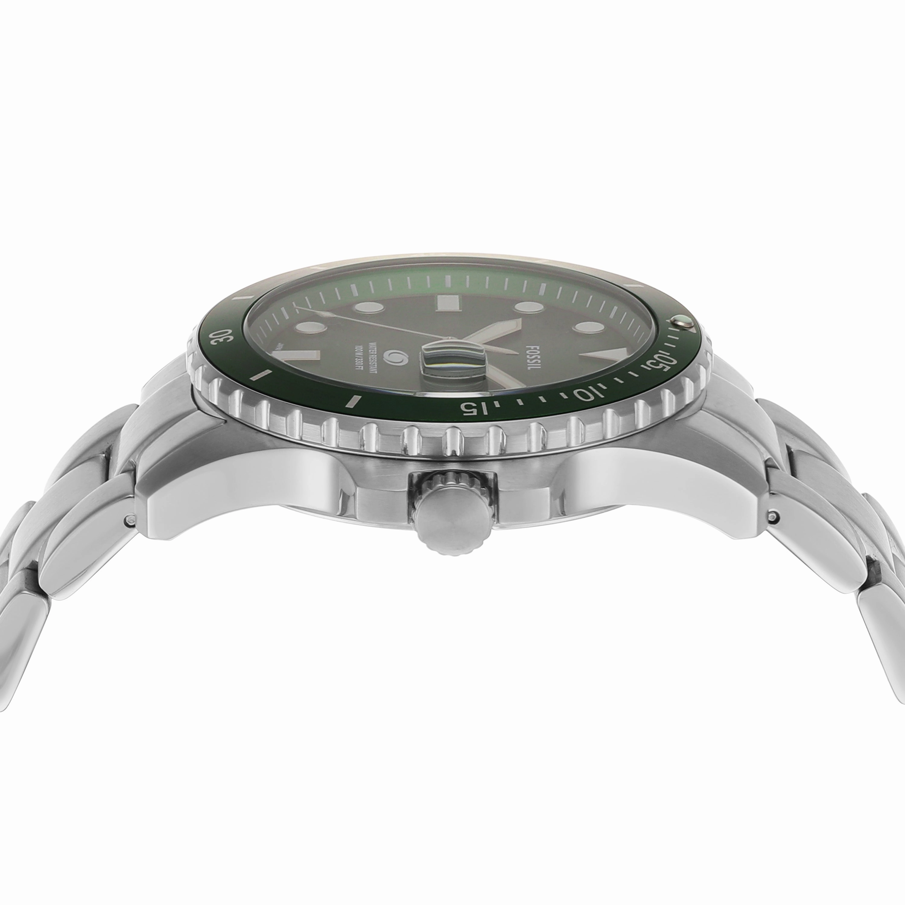 Fossil Silver Stainless Steel Green Dial Men's Watch FS6033