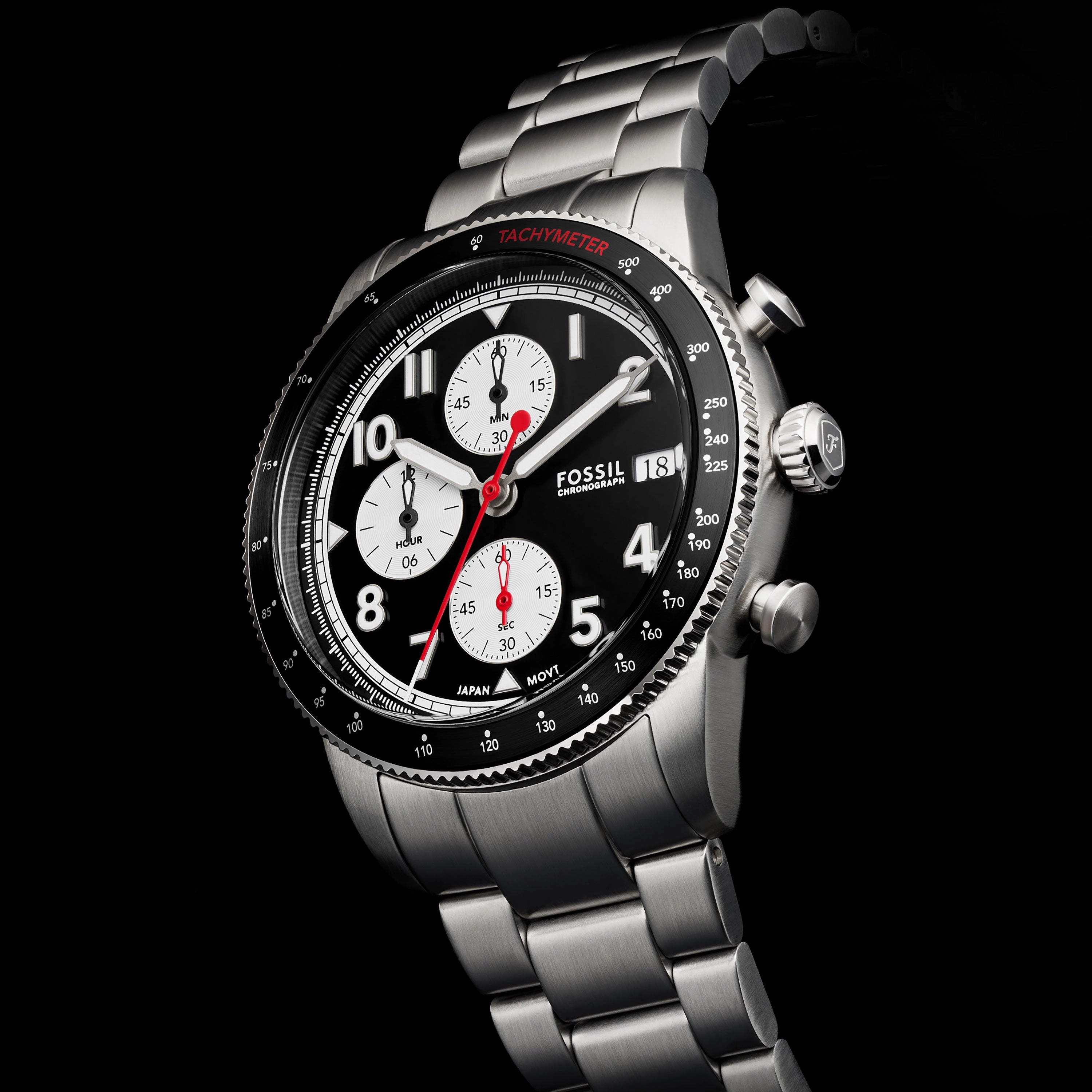 Fossil Sport Tourer Chronograph Black Dial Stainless Steel band Men's Watch FS6045