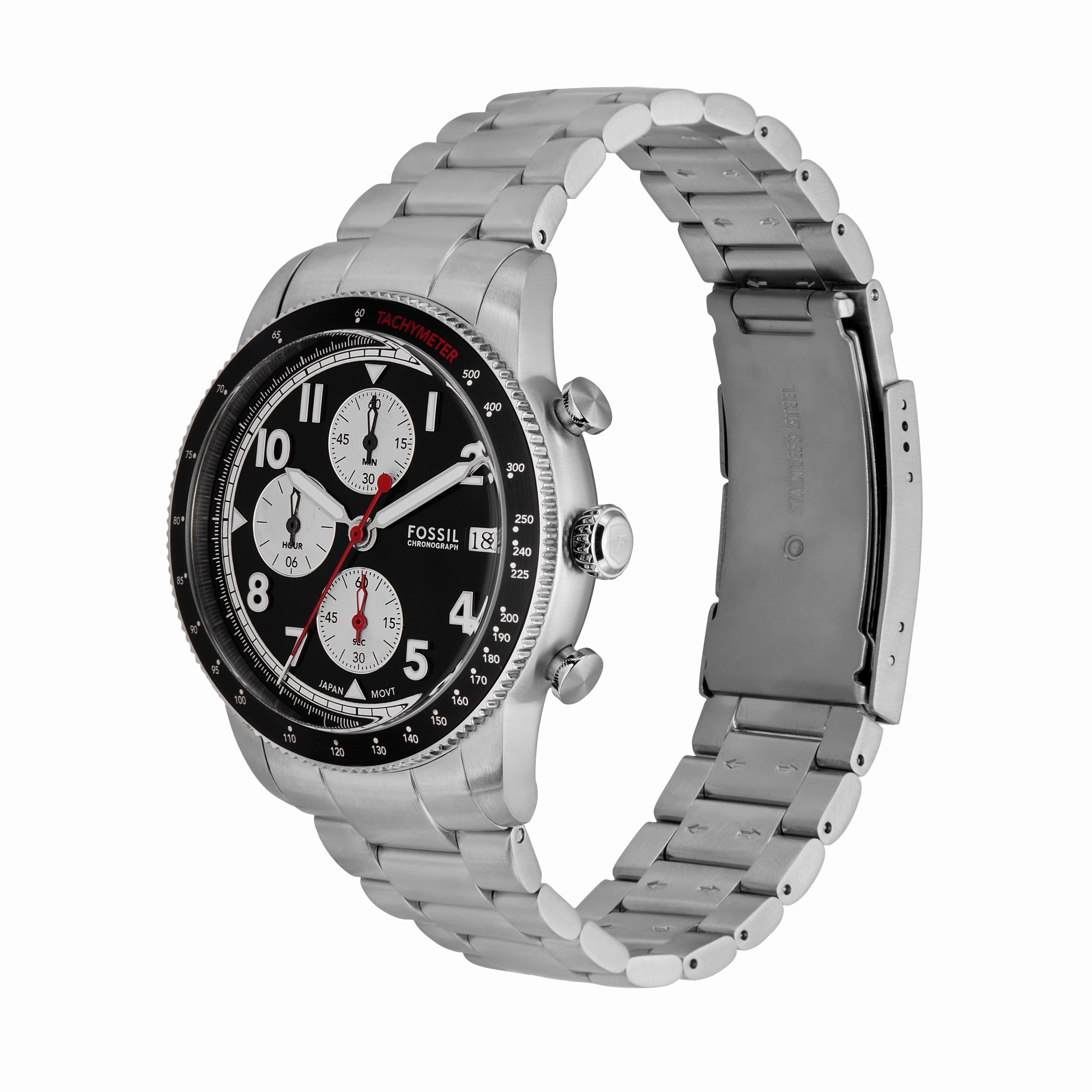 Fossil Sport Tourer Chronograph Black Dial Stainless Steel band Men's Watch FS6045