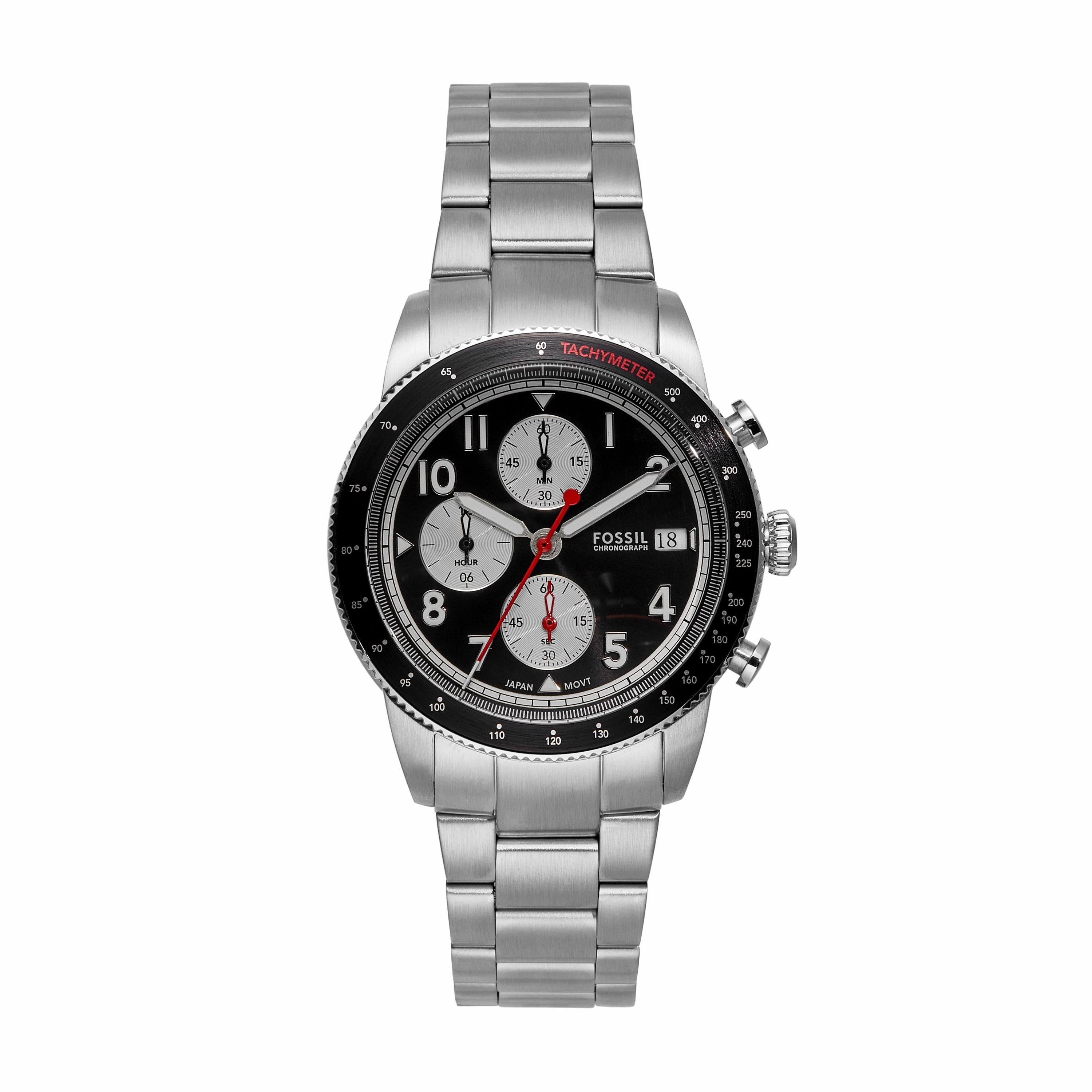 Fossil Sport Tourer Chronograph Black Dial Stainless Steel band Men's Watch FS6045