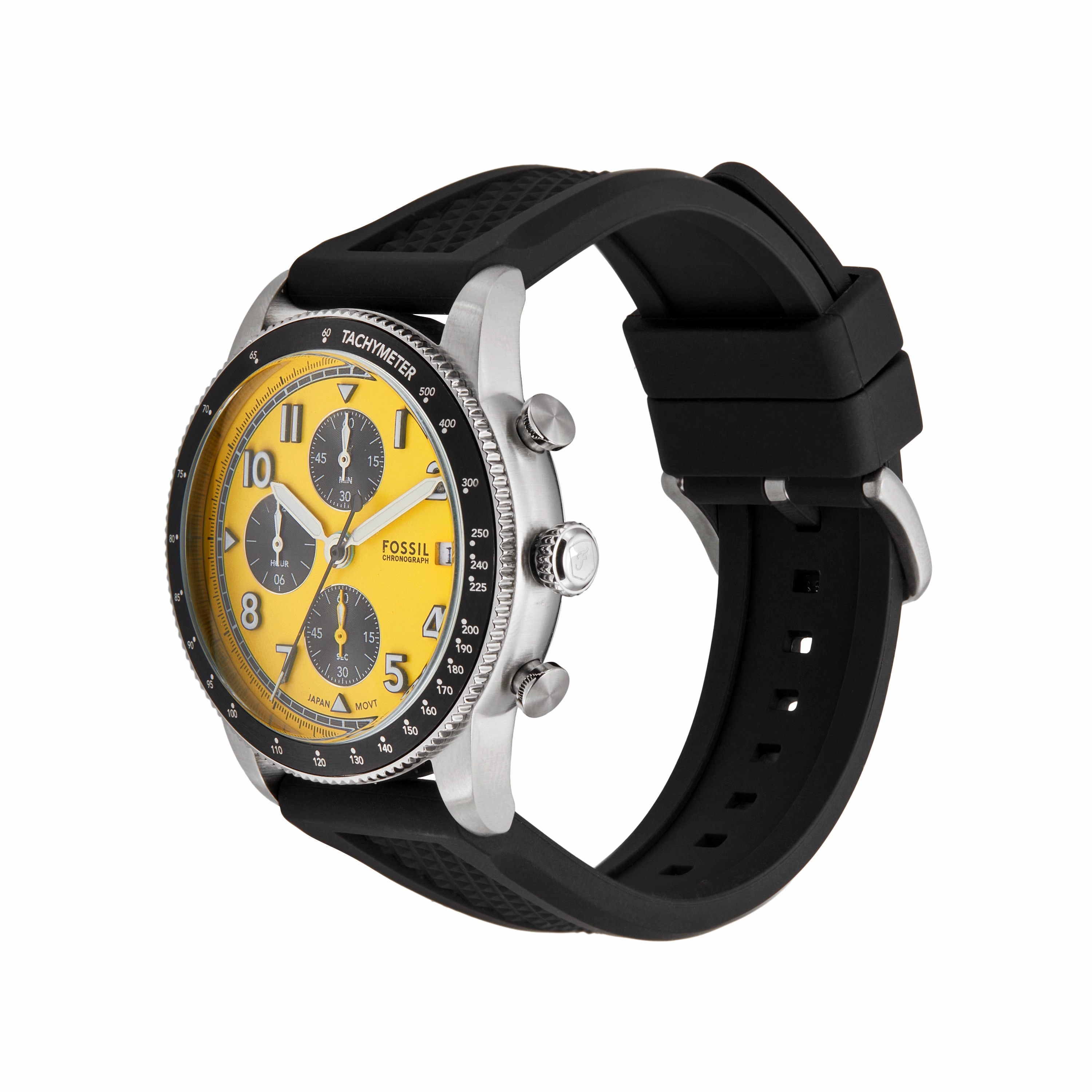 Fossil Sport Tourer Chronograph Yellow Dial Black Band Mens Watch FS6044