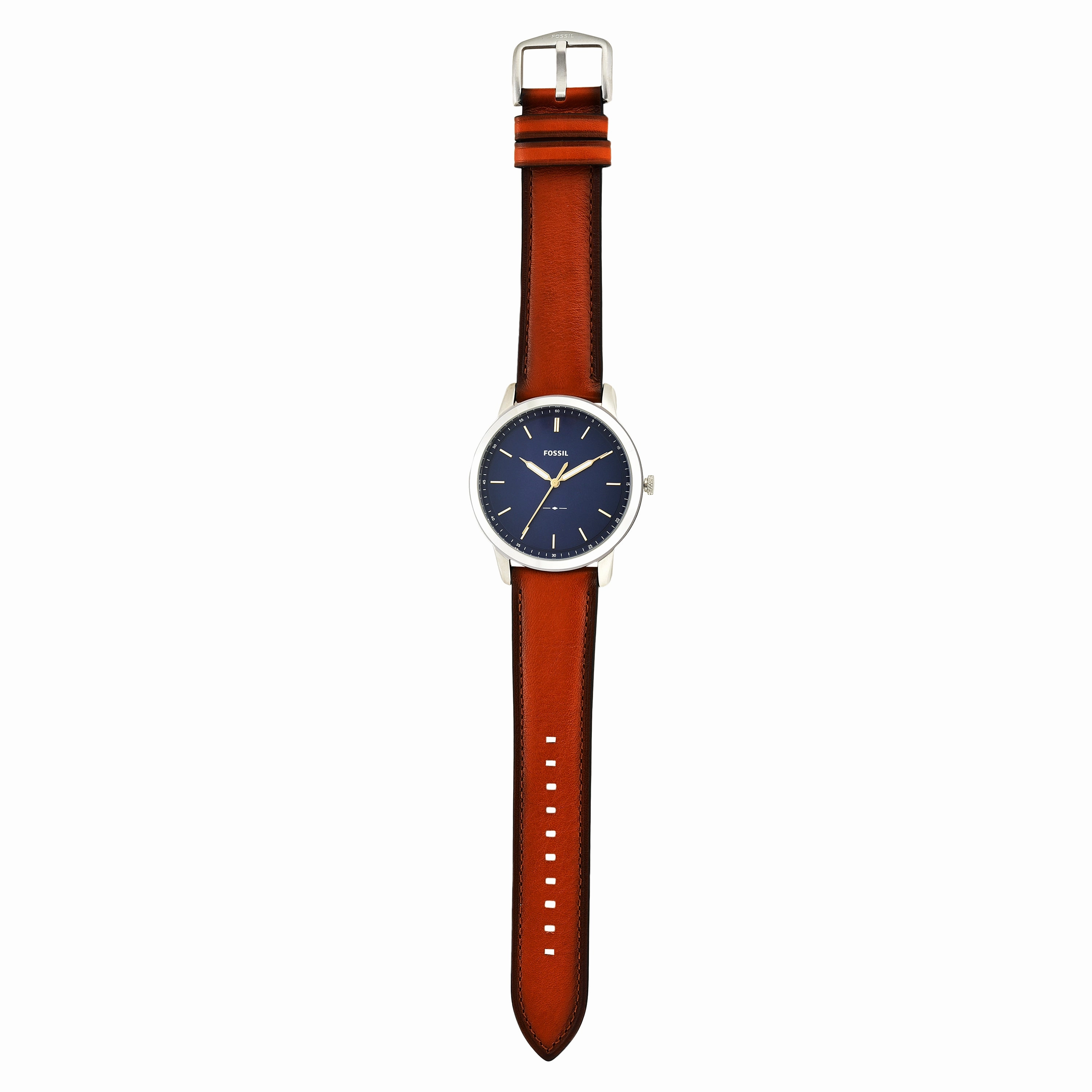 Fossil The Minimalist Blue Dial Brown Leather Strap Watch FS5304