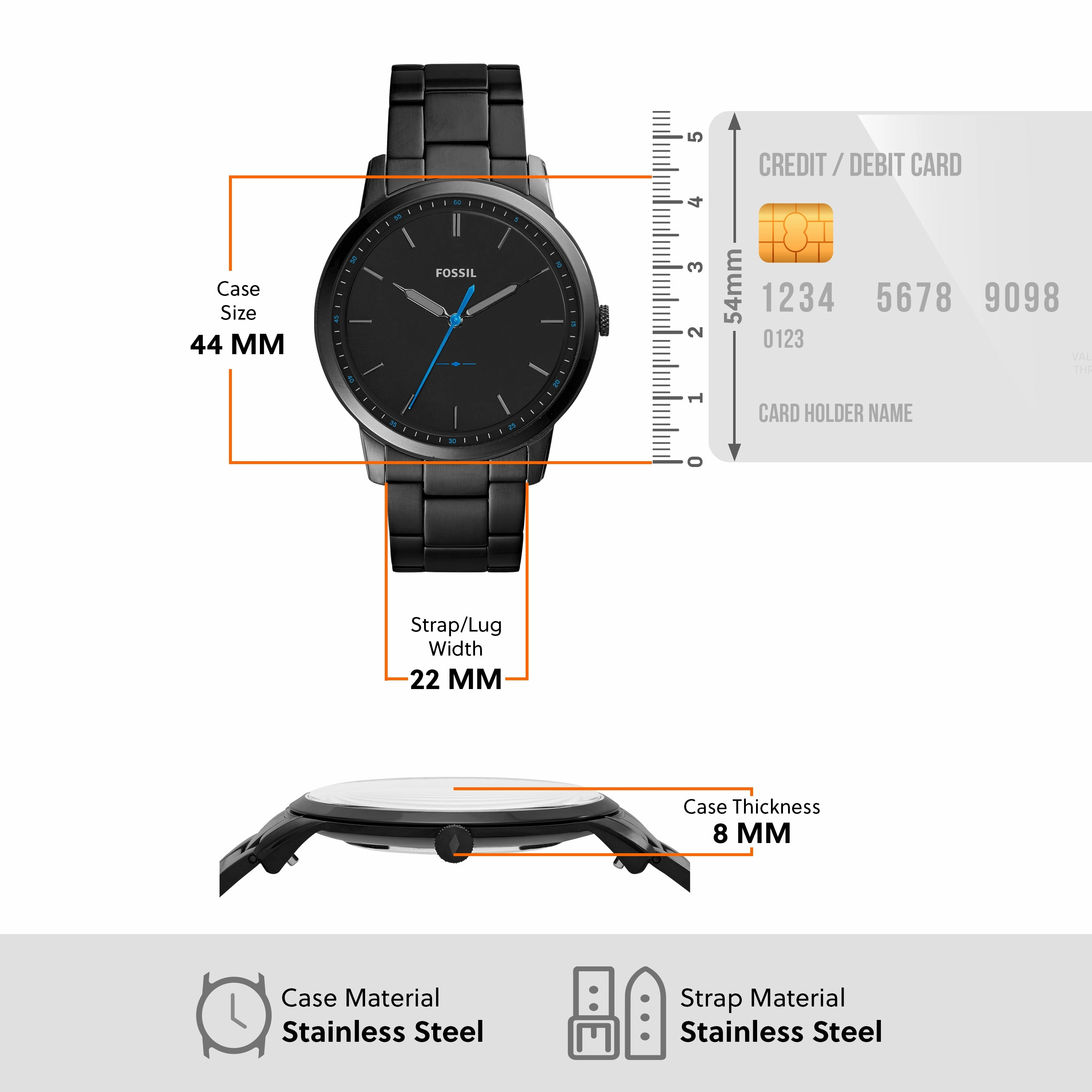 Fossil The Minimalist Slim All Black Stainless Steel Watch FS5308