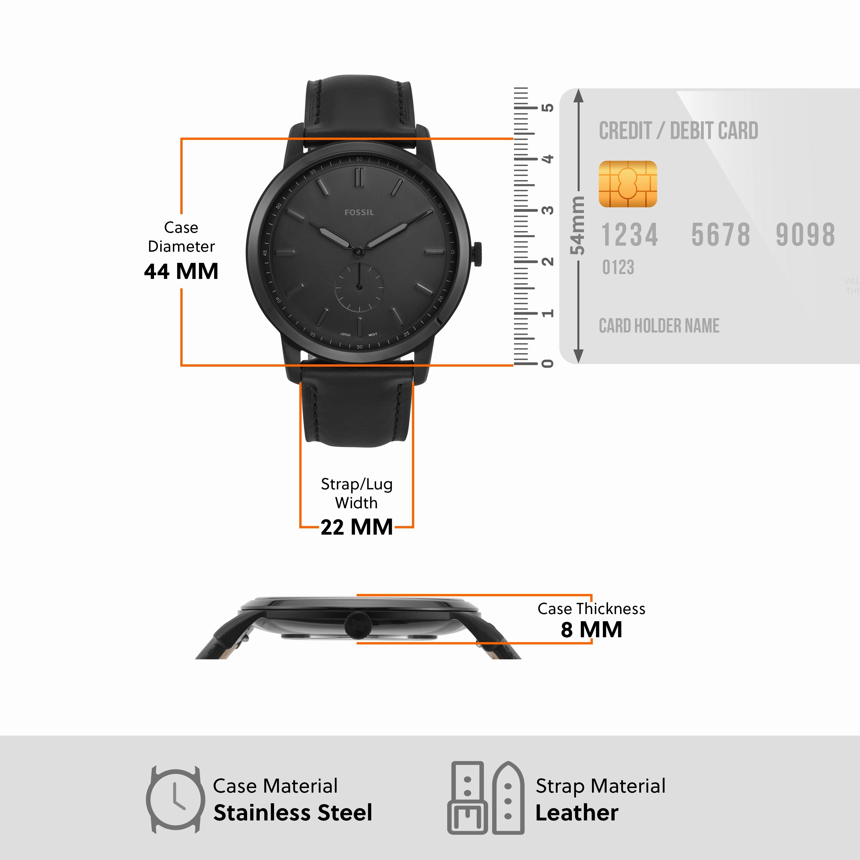Fossil The Minimalist Two-Hand Black Leather Man's Watch FS5447