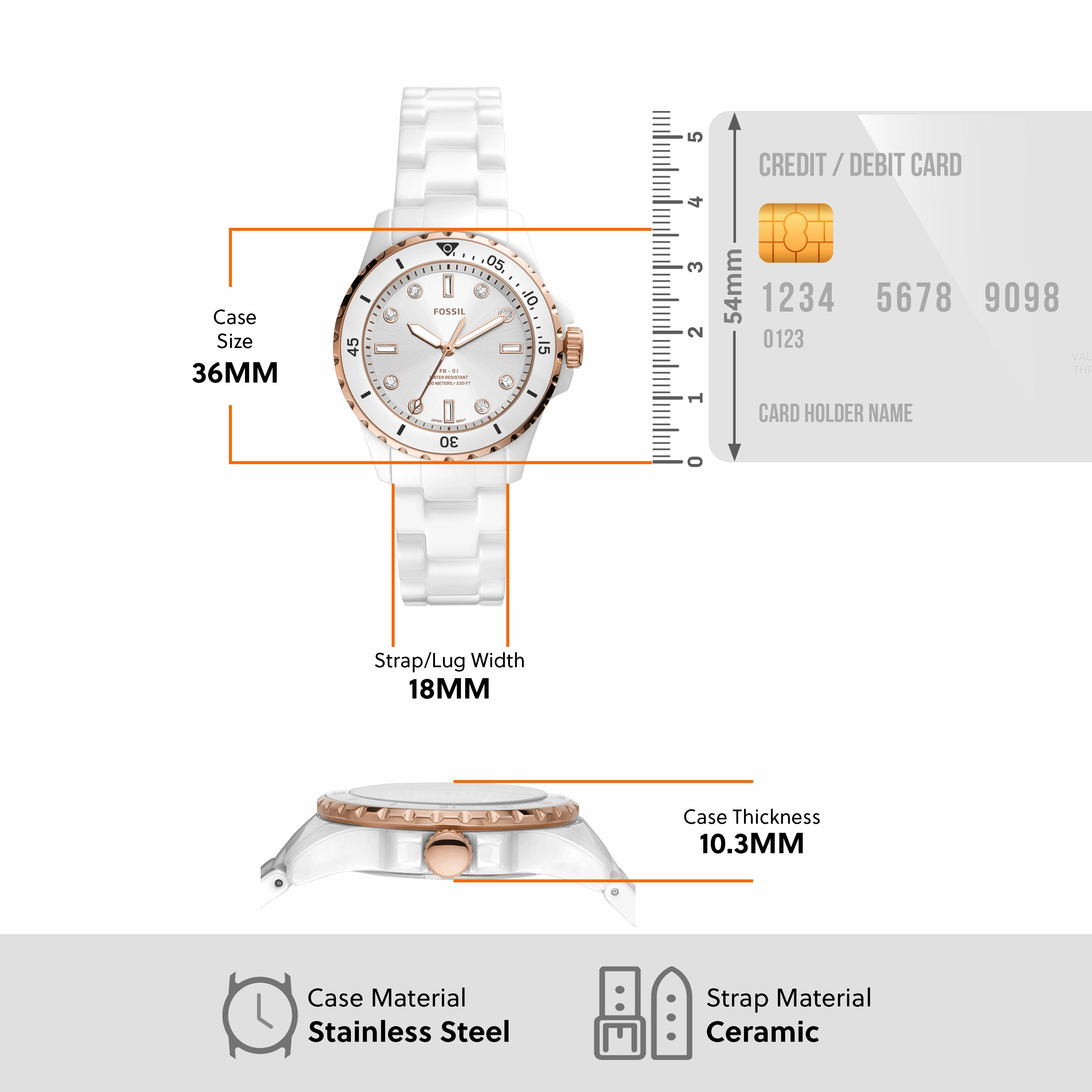 Fossil Three-Hand FB-01 White Ceramic Womens Watch CE1107