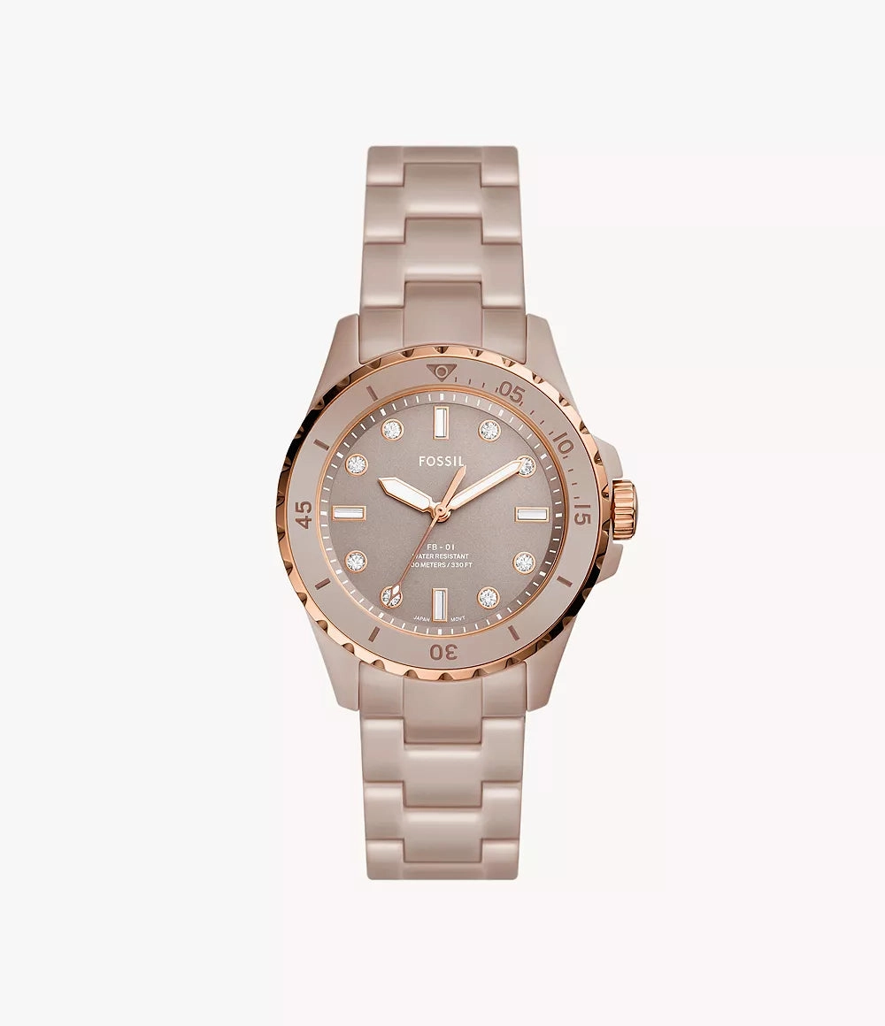 Fossil Three-Hand Salted Caramel Ceramic Womens Watch CE1111