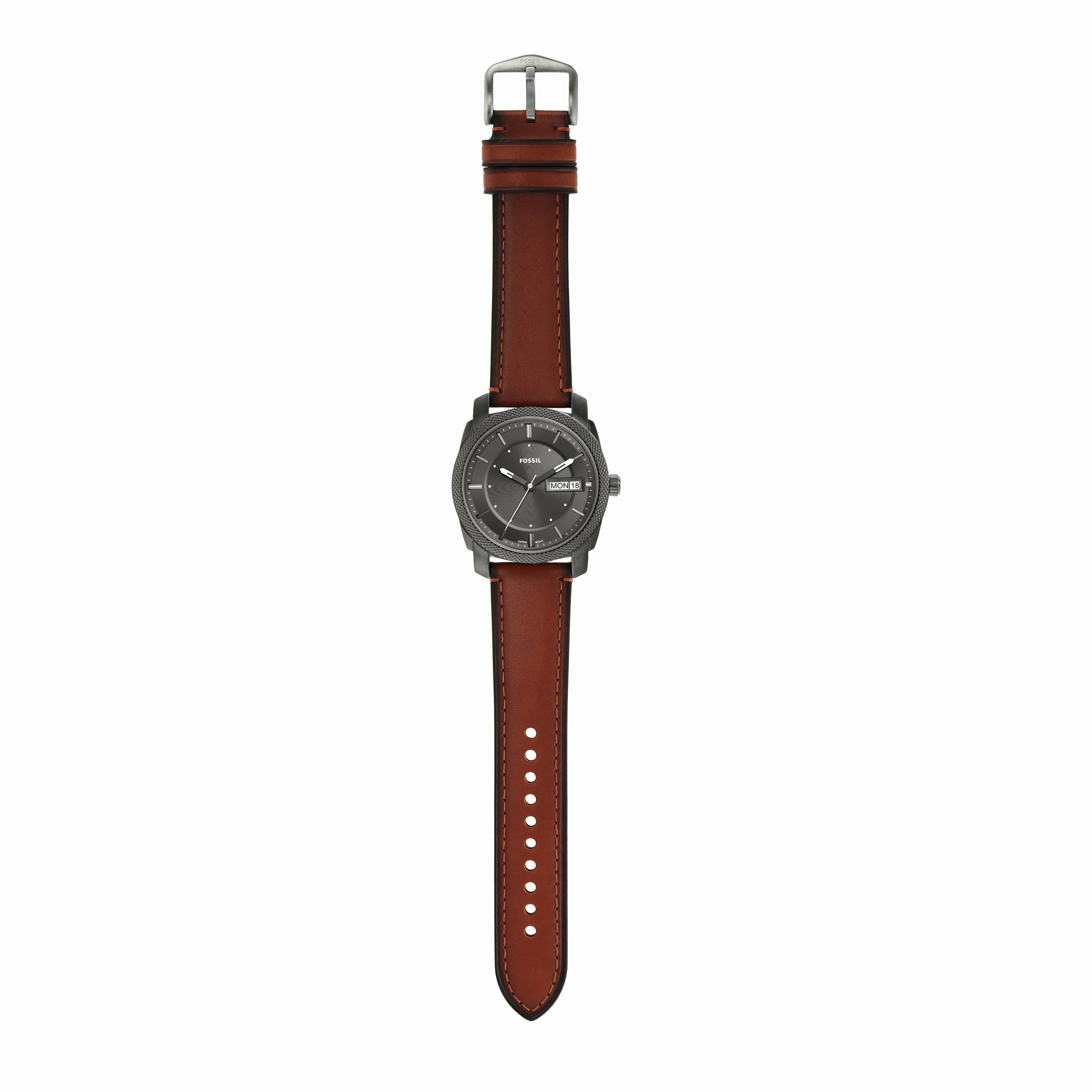 Fossil Timeless Elegance: Fossil Machine Brown Leather Date Watch FS5900