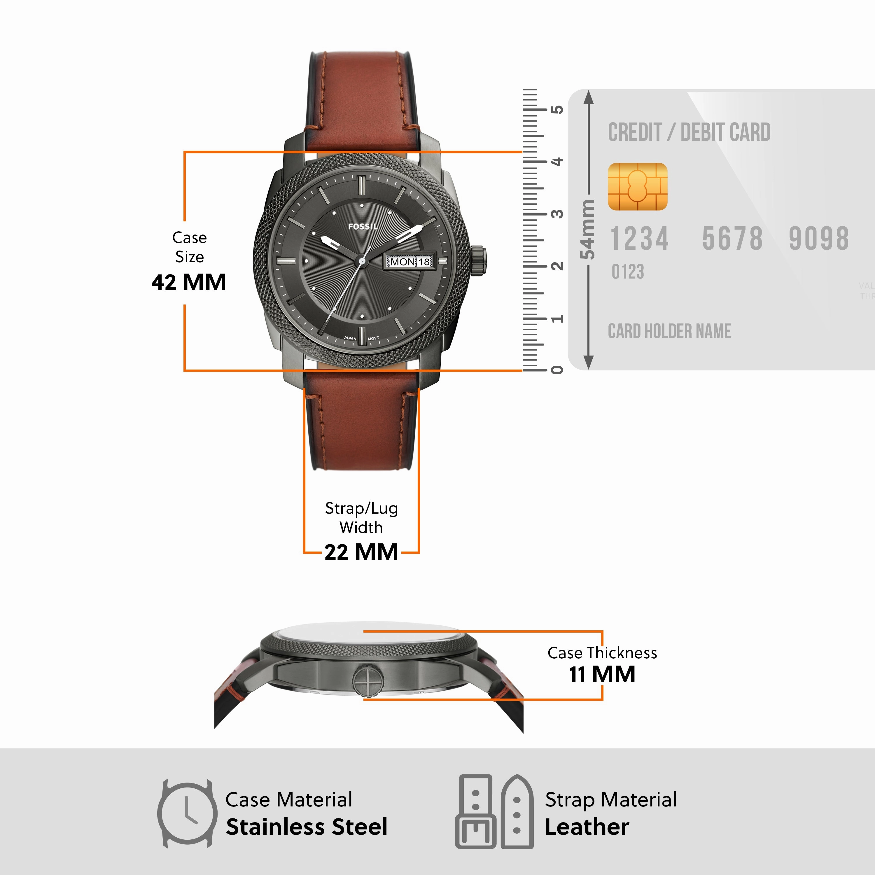 Fossil Timeless Elegance: Fossil Machine Brown Leather Date Watch FS5900