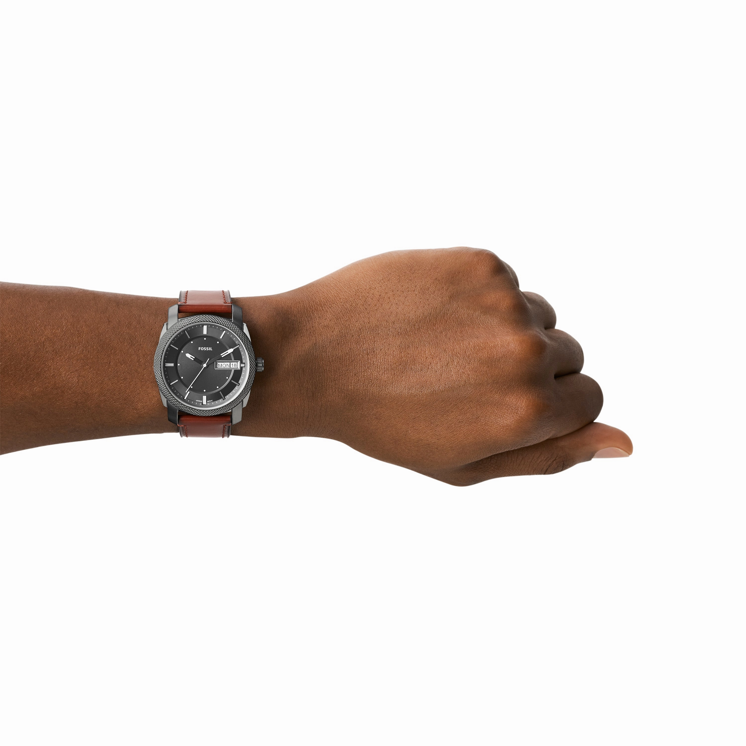 Fossil Timeless Elegance: Fossil Machine Brown Leather Date Watch FS5900
