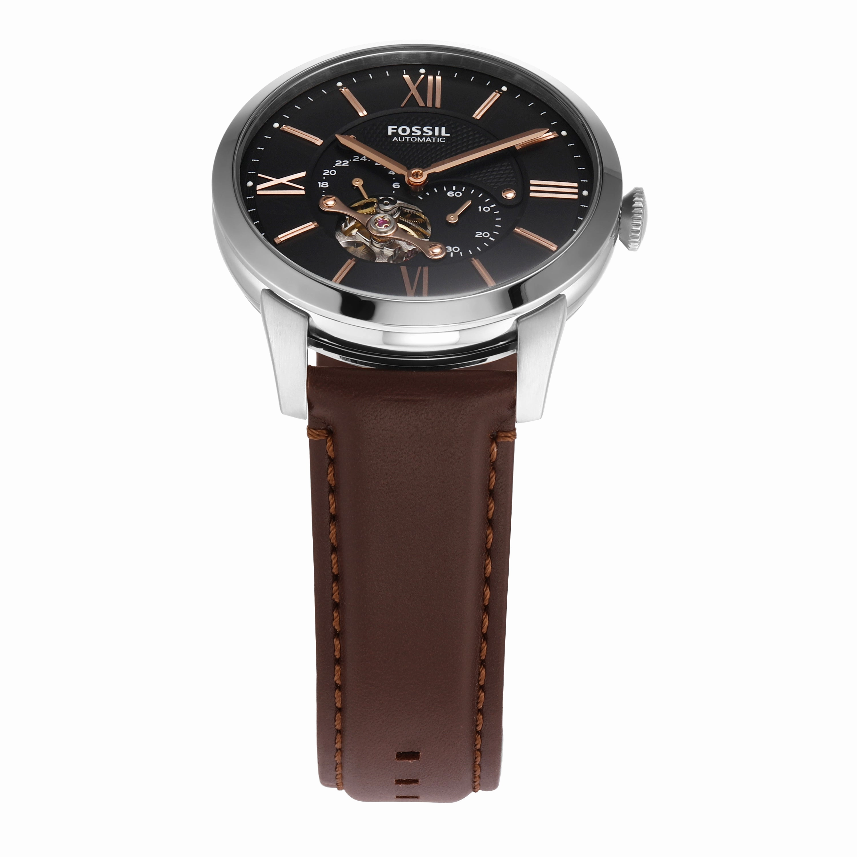 Fossil Townsman Mechanical Watch with Black Dial and Brown Leather Strap ME3061