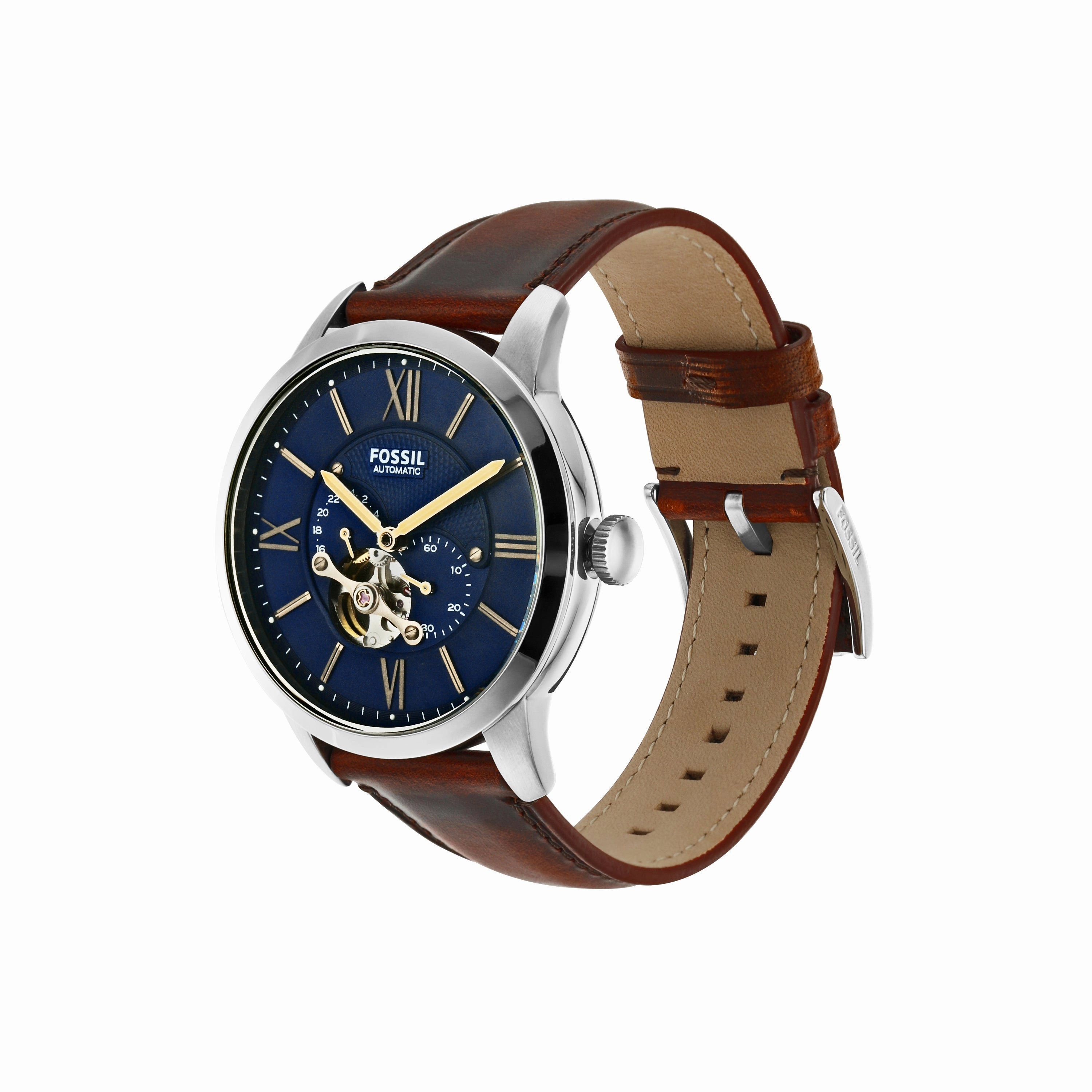 Fossil Townsman Mechanical Watch with Blue Dial and Brown Leather Strap ME3110