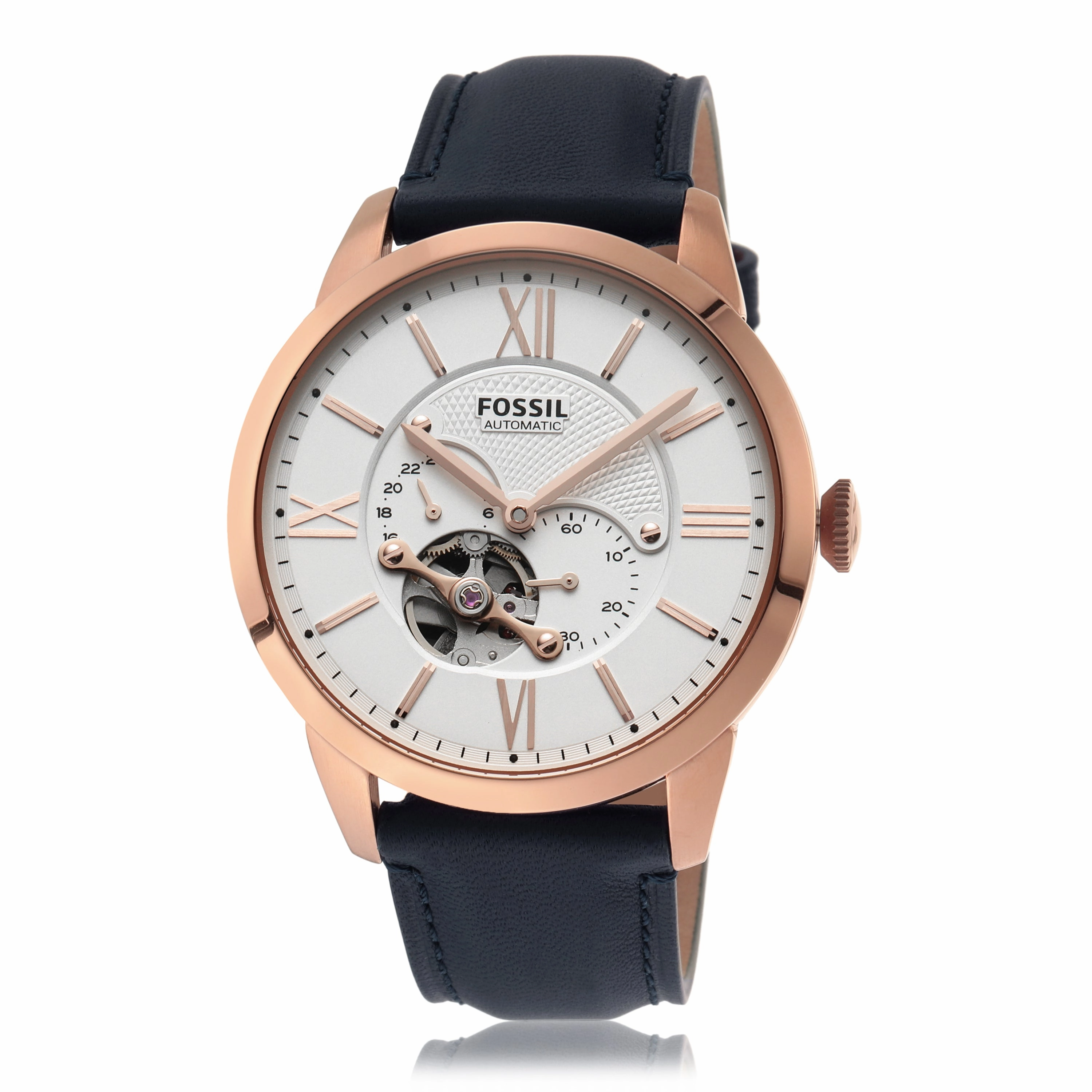 Fossil Townsman Mechanical Watch with White Dial and Blue Leather Strap ME3171