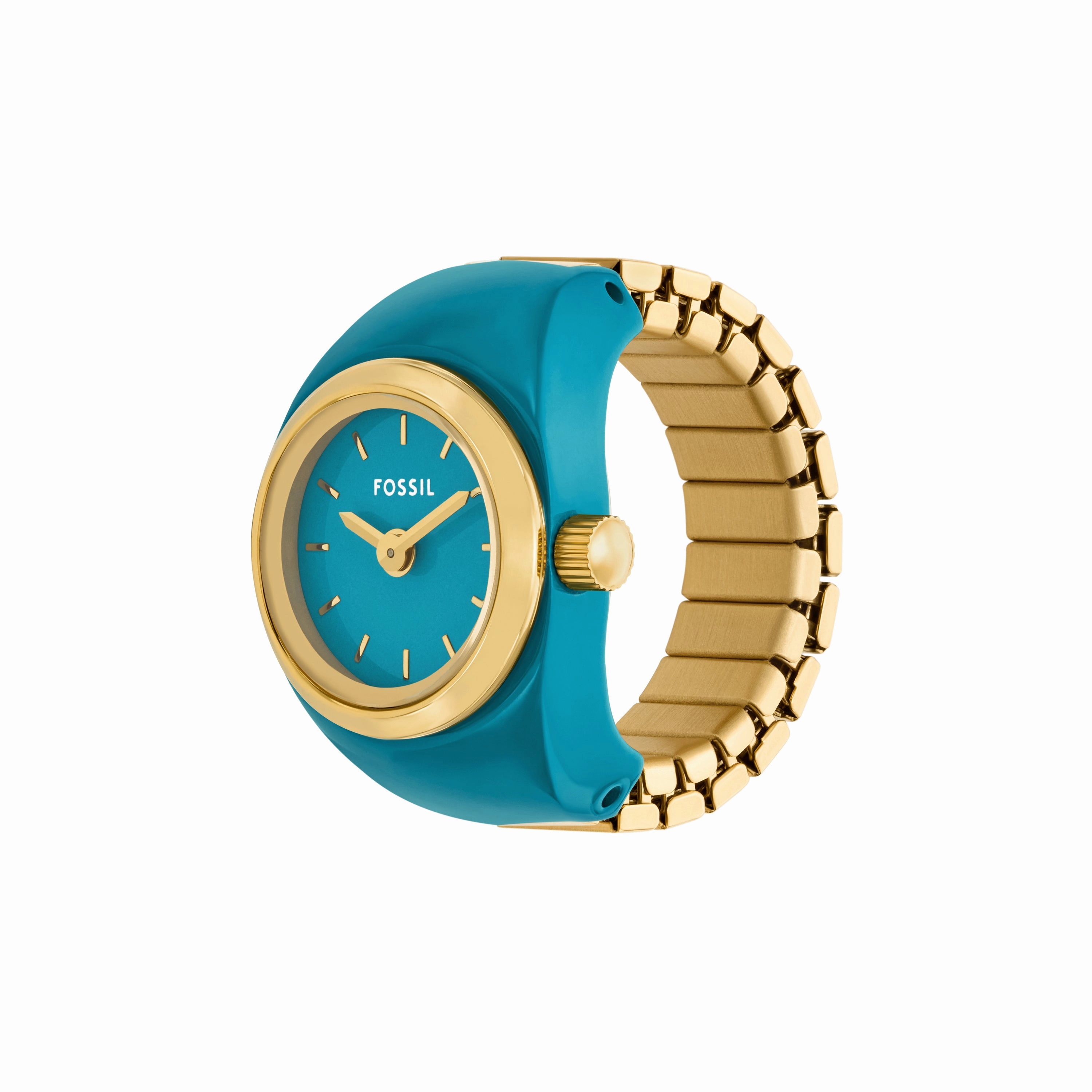 Fossil Two-Hand Blue Dial Stainless Steel Ring Watch ES5415