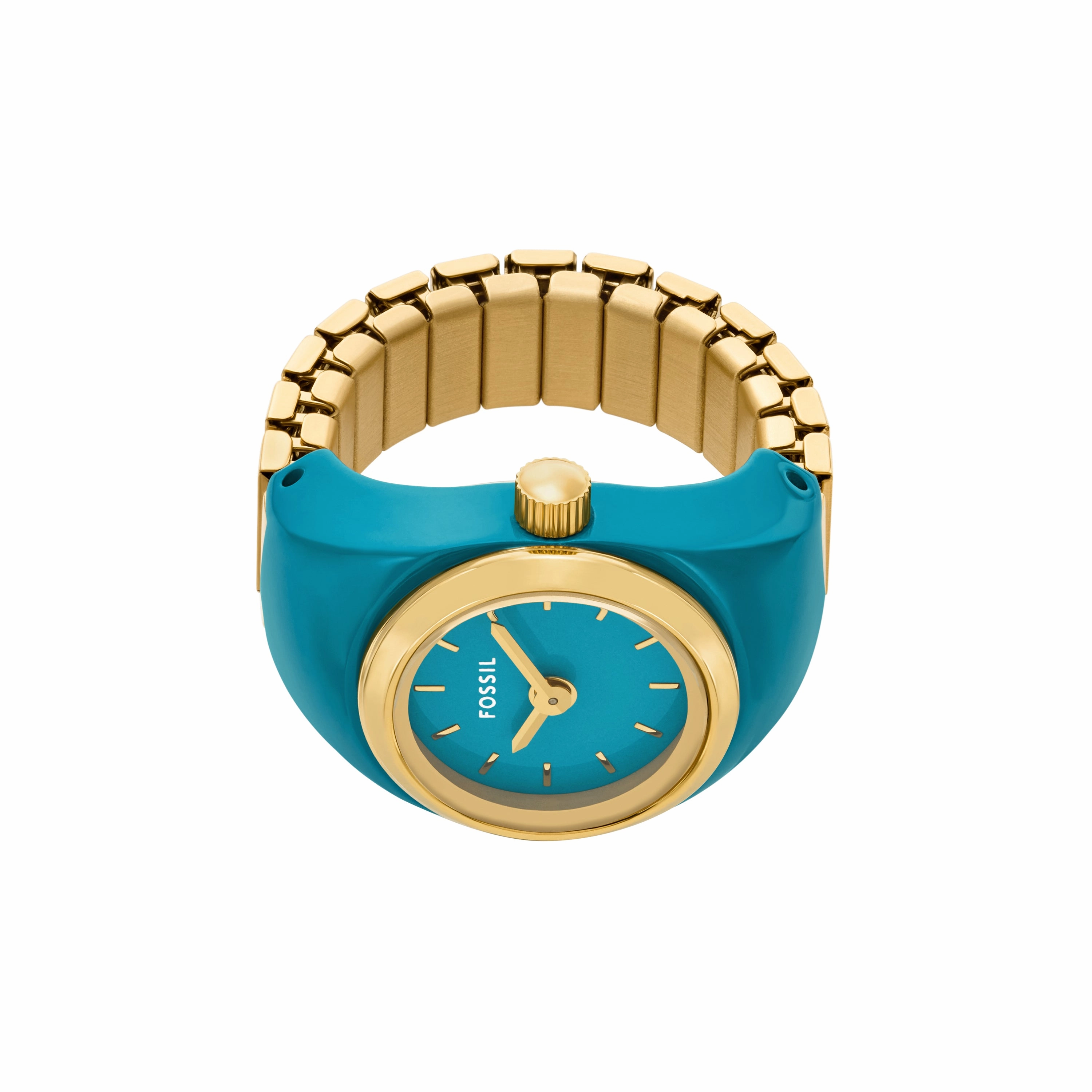 Fossil Two-Hand Blue Dial Stainless Steel Ring Watch ES5415