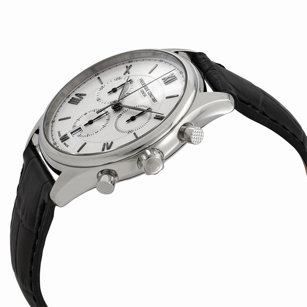 Frederique Constant Classics Chronograph Silver Dial Black Leather Strap Quartz Mens Watch FC-292MS5B6
