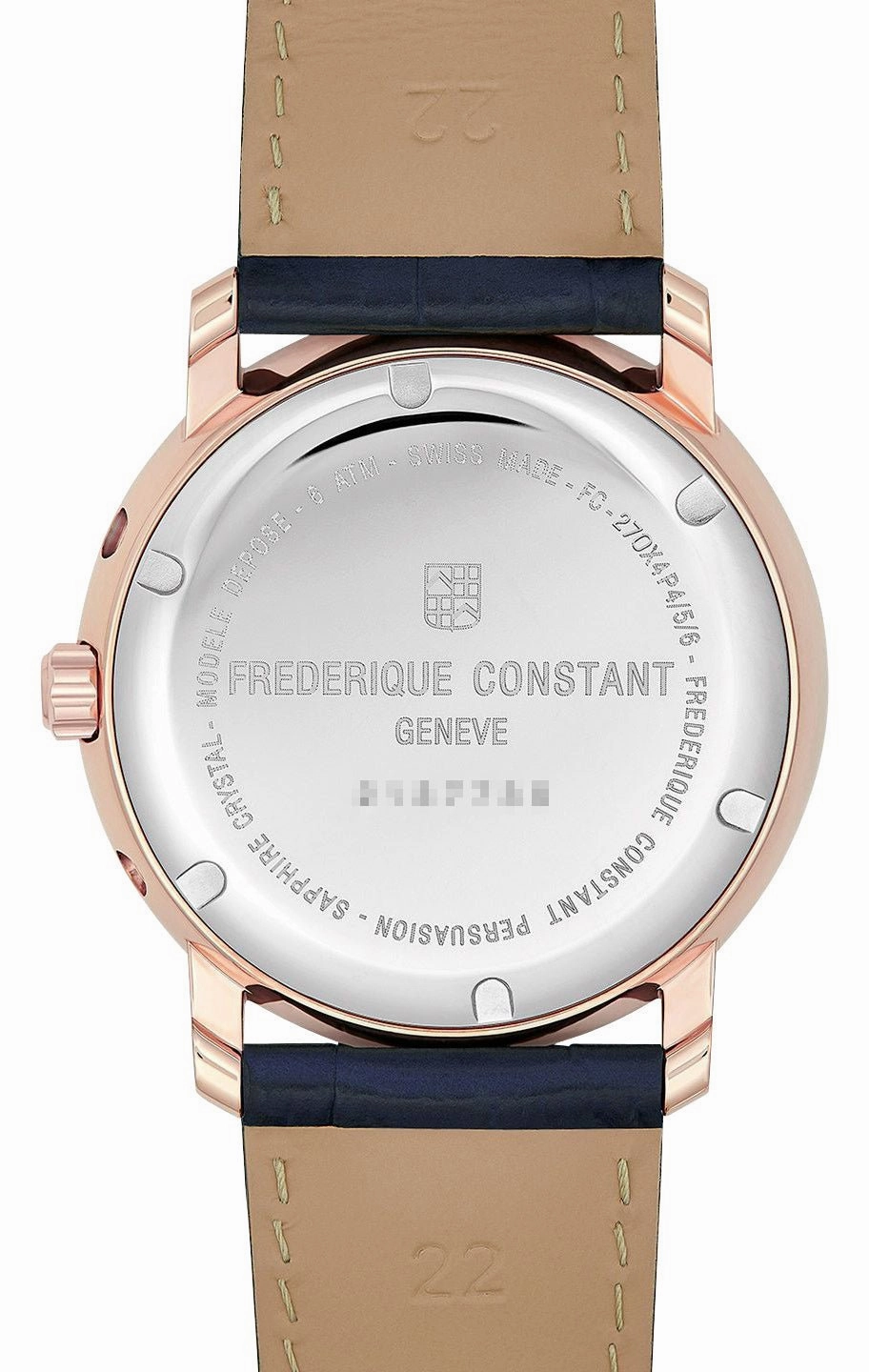 Frederique Constant Classics Index Business Timer Rose Gold Plated Blue Dial Blue Leather Strap Moonphase Day/Date/Week Quartz Mens Watch FC-270N4P4
